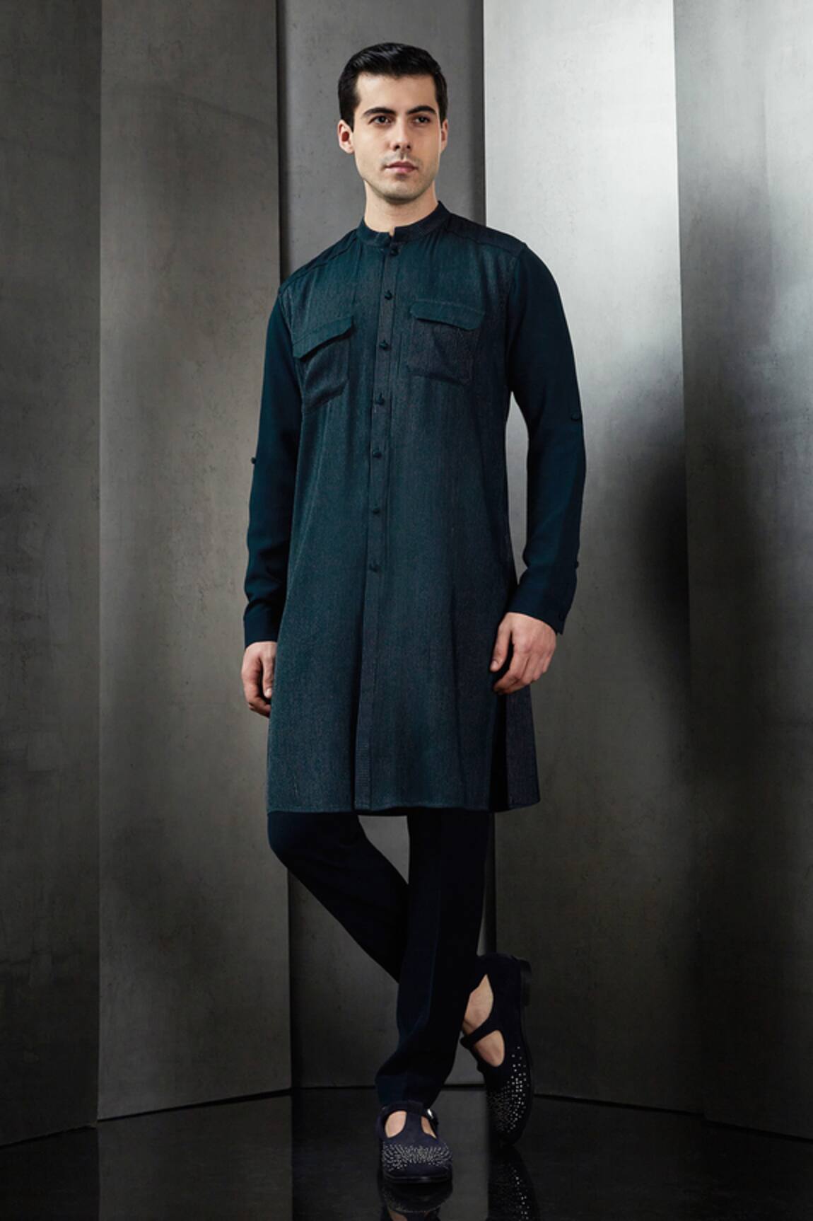 Rohit Gandhi + Rahul Khanna Pintucked Kurta & Pant Set