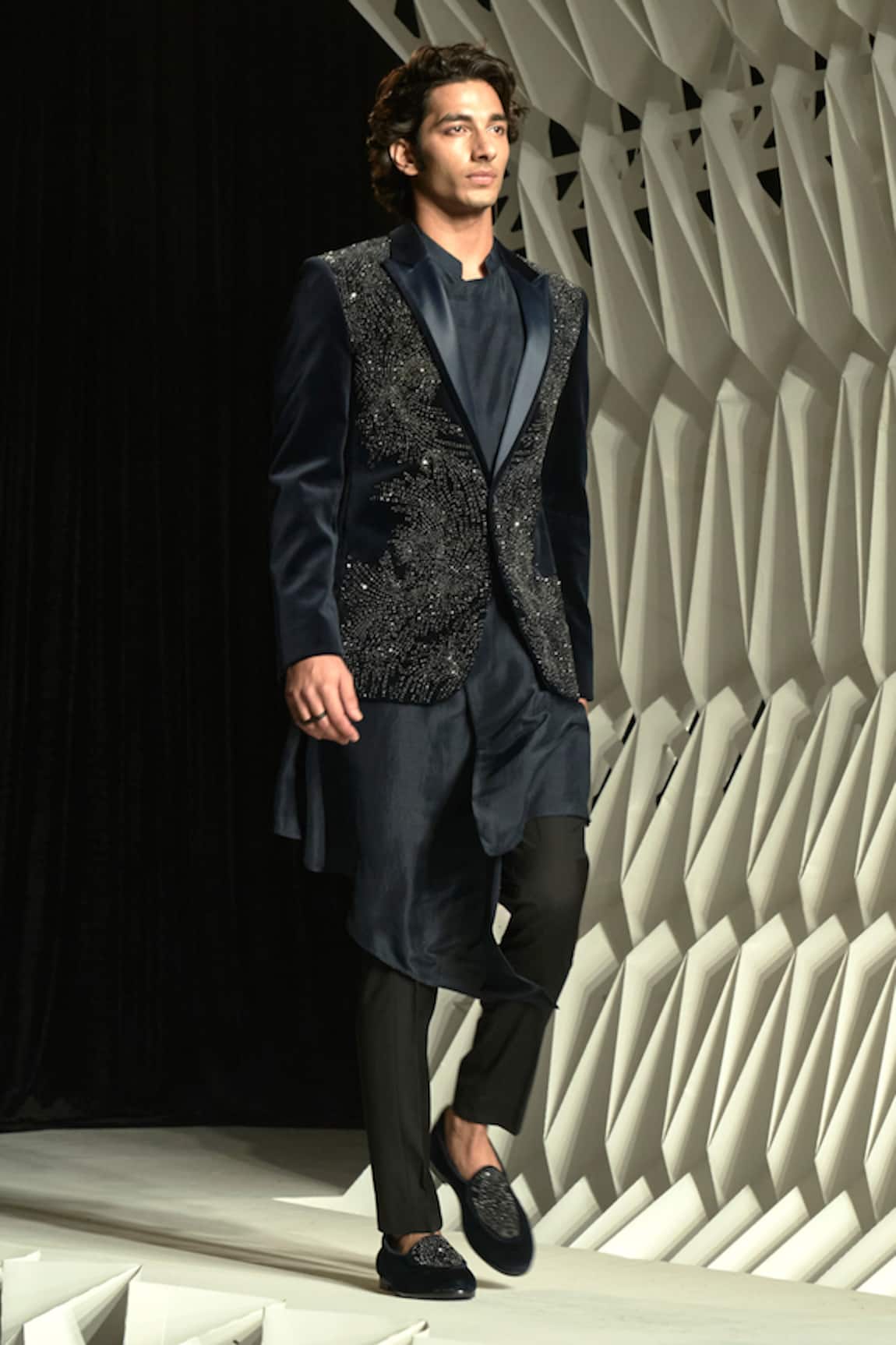 Rohit Gandhi + Rahul Khanna Asymmetric Draped Silk Kurta & Pyjama Set