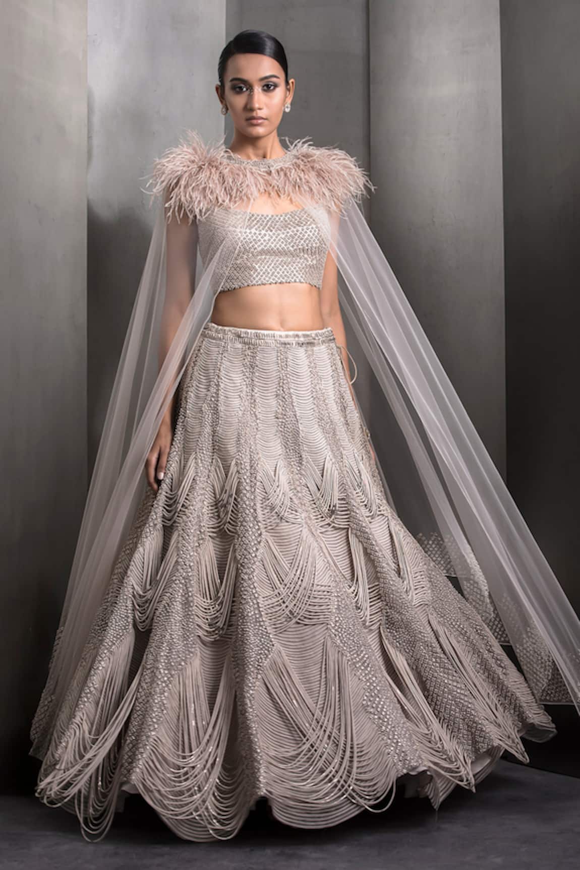 Rohit Gandhi + Rahul Khanna Sequin Cord Embroidered Scalloped Lehenga With Blouse