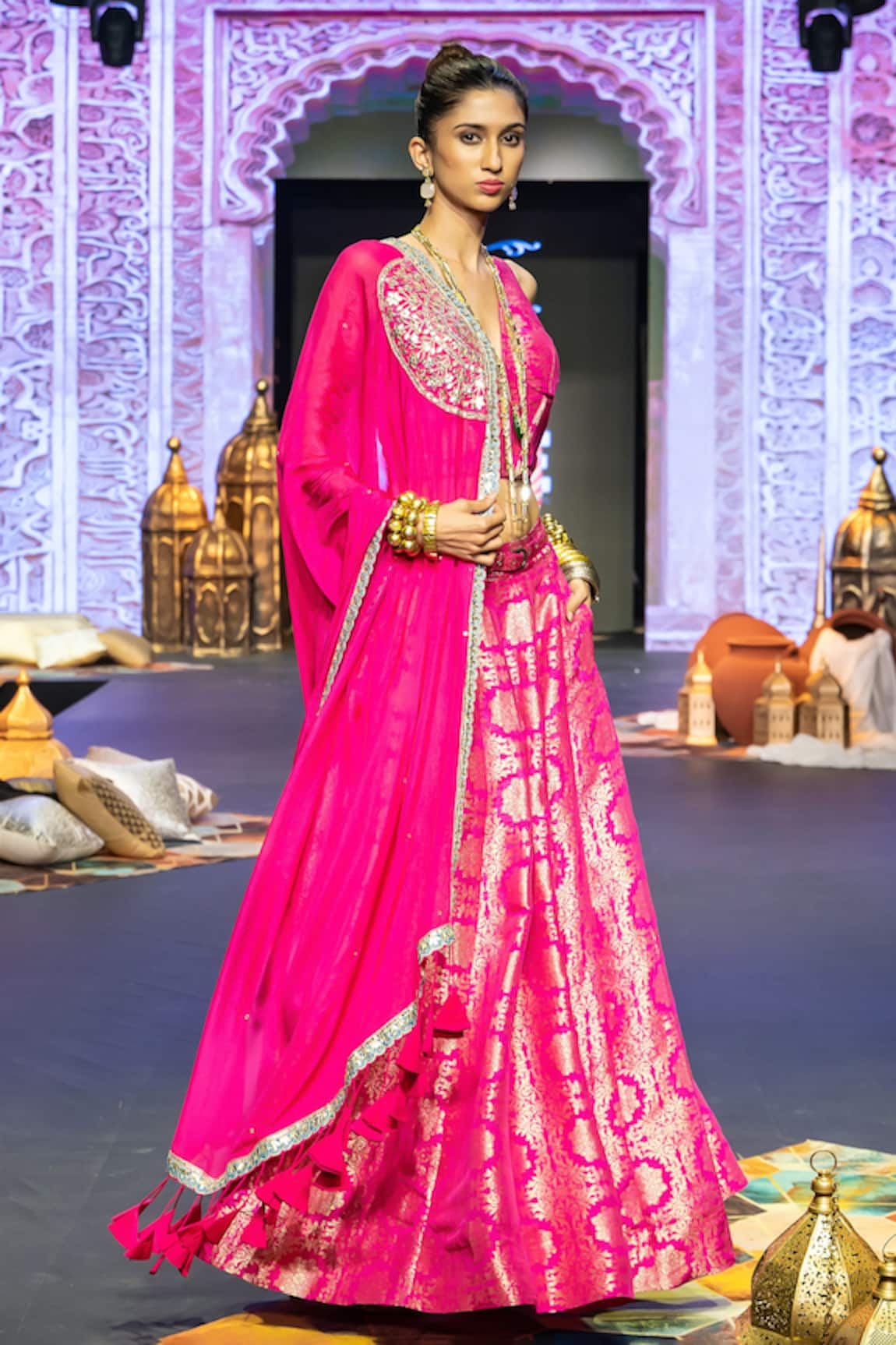 Haseena blush pink moti work ruffle saree – Pallavi Jaipur