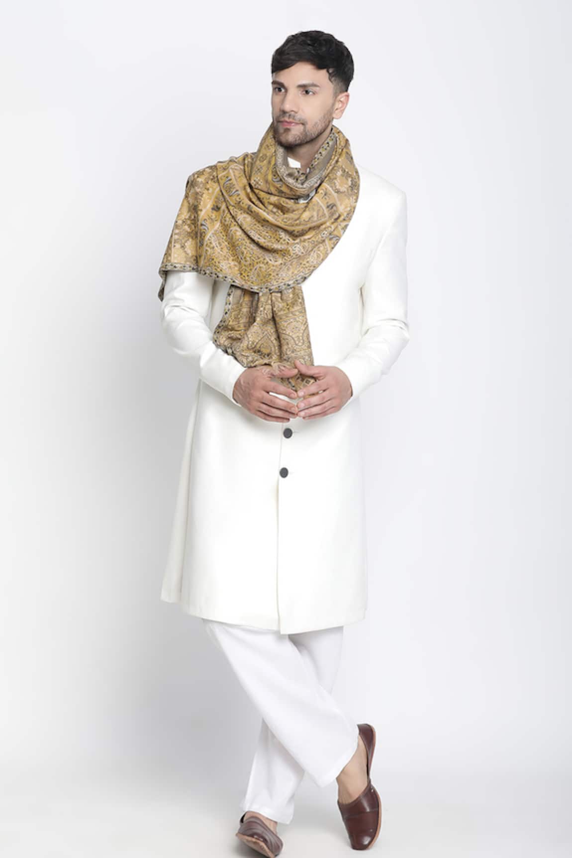 Shingora Mughal Floral Woven Mustard Muffler 