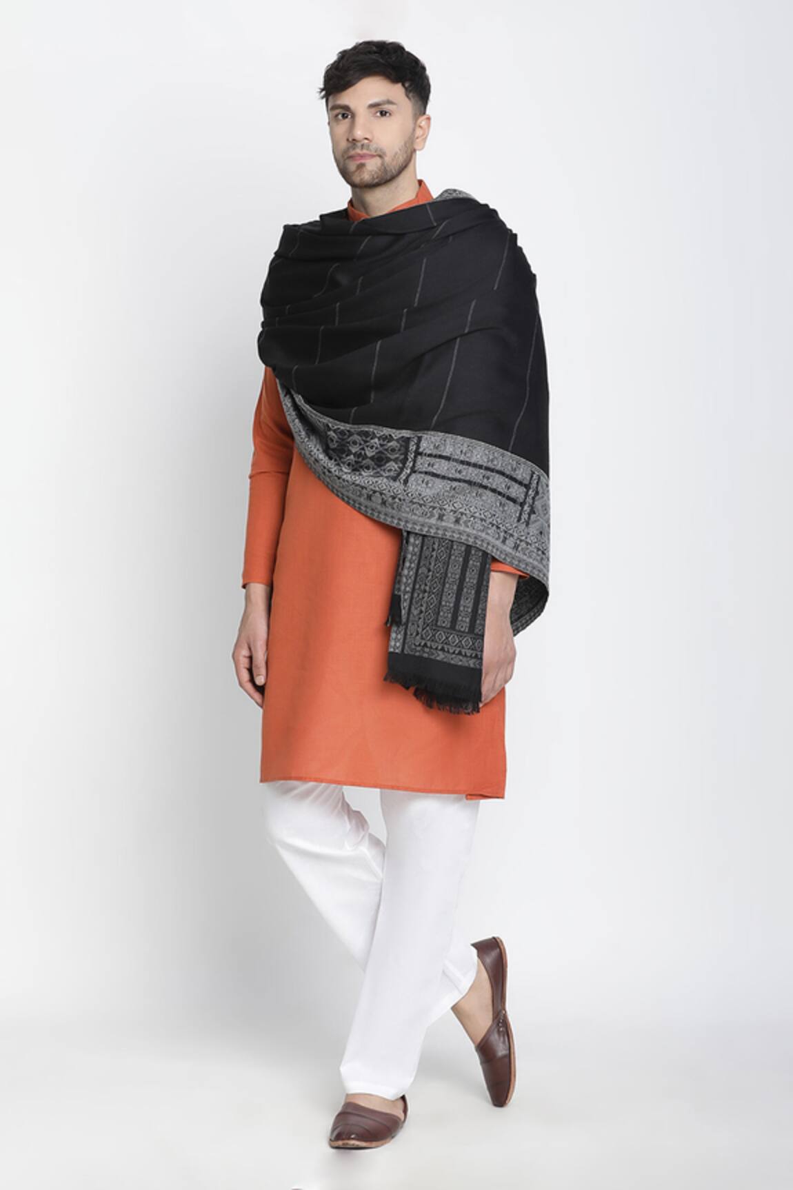 Shingora Veer Abstract Border Woven Lohi Shawl 