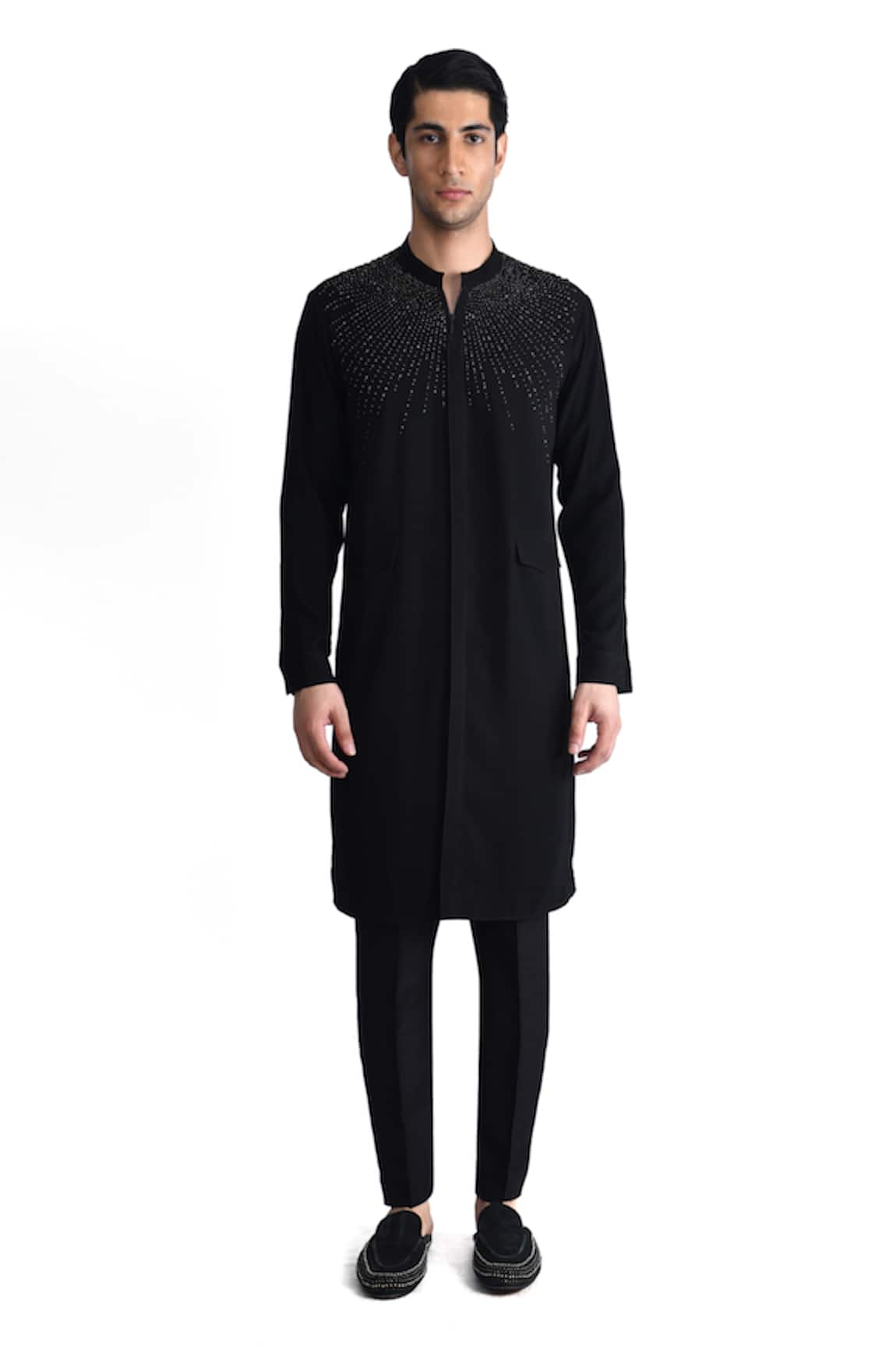 Rohit Gandhi + Rahul Khanna Crystal Embroidered Yoke Kurta 