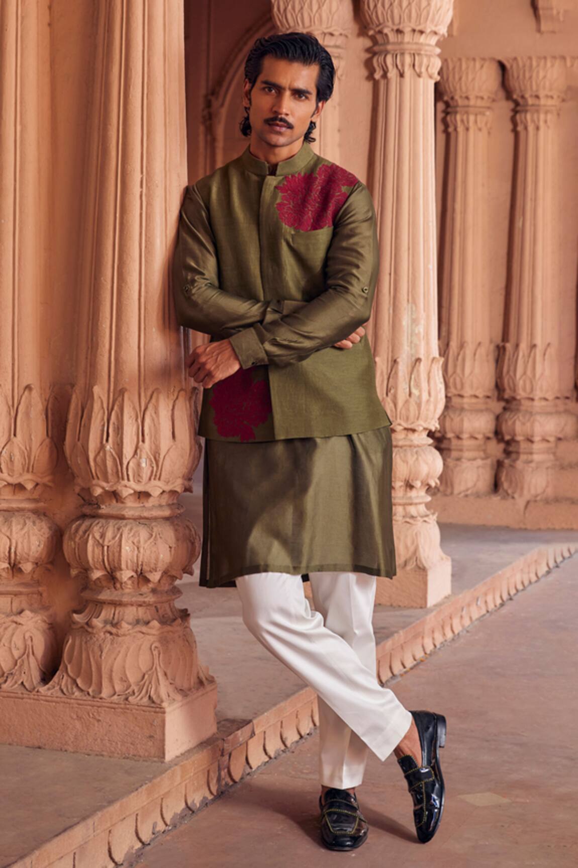 Studio Bagechaa Green Thread Embroidered Chanderi Bundi Set