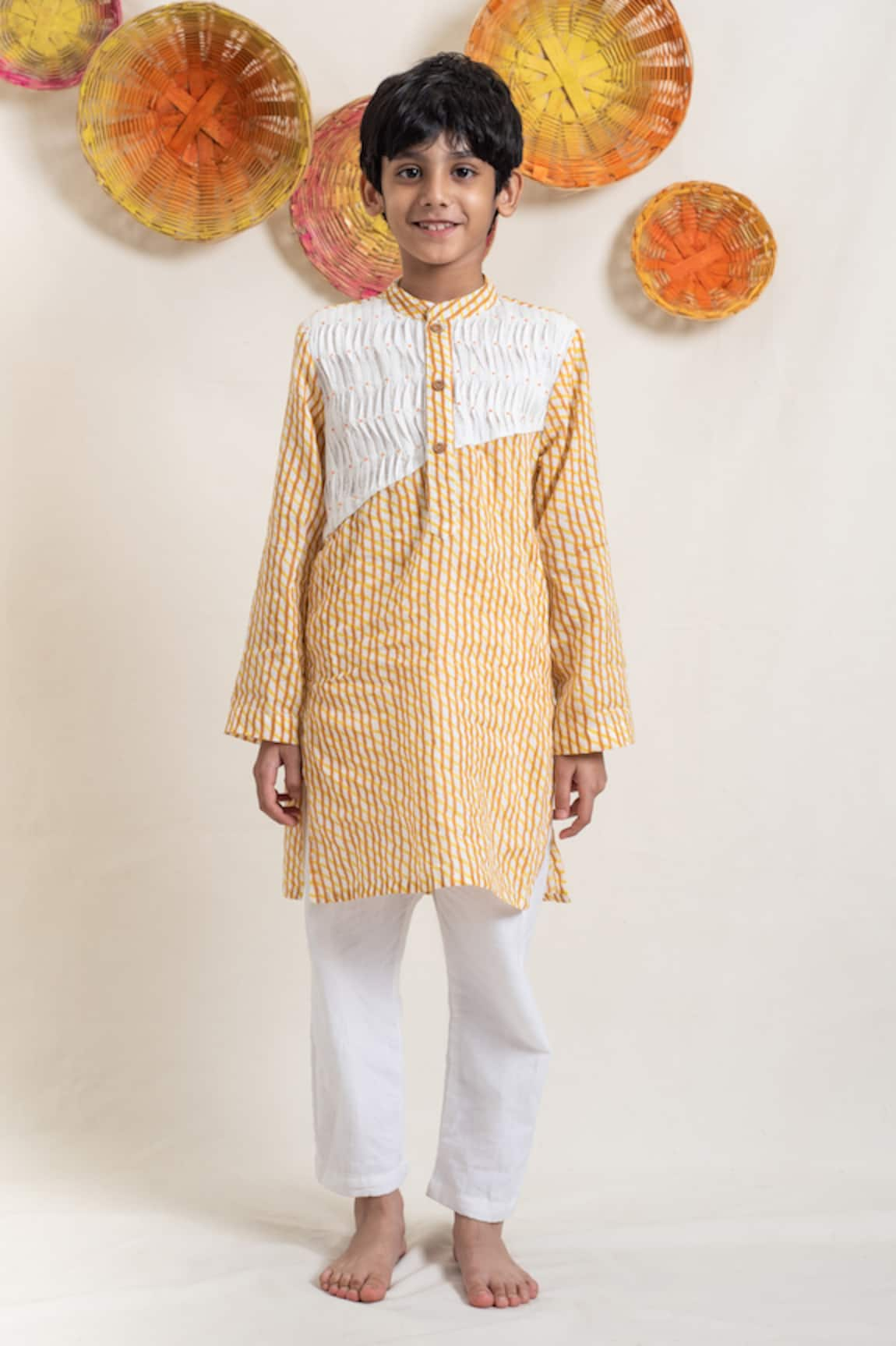 PlumCheeks Utsav Cotton Stripe Print Kurta Set