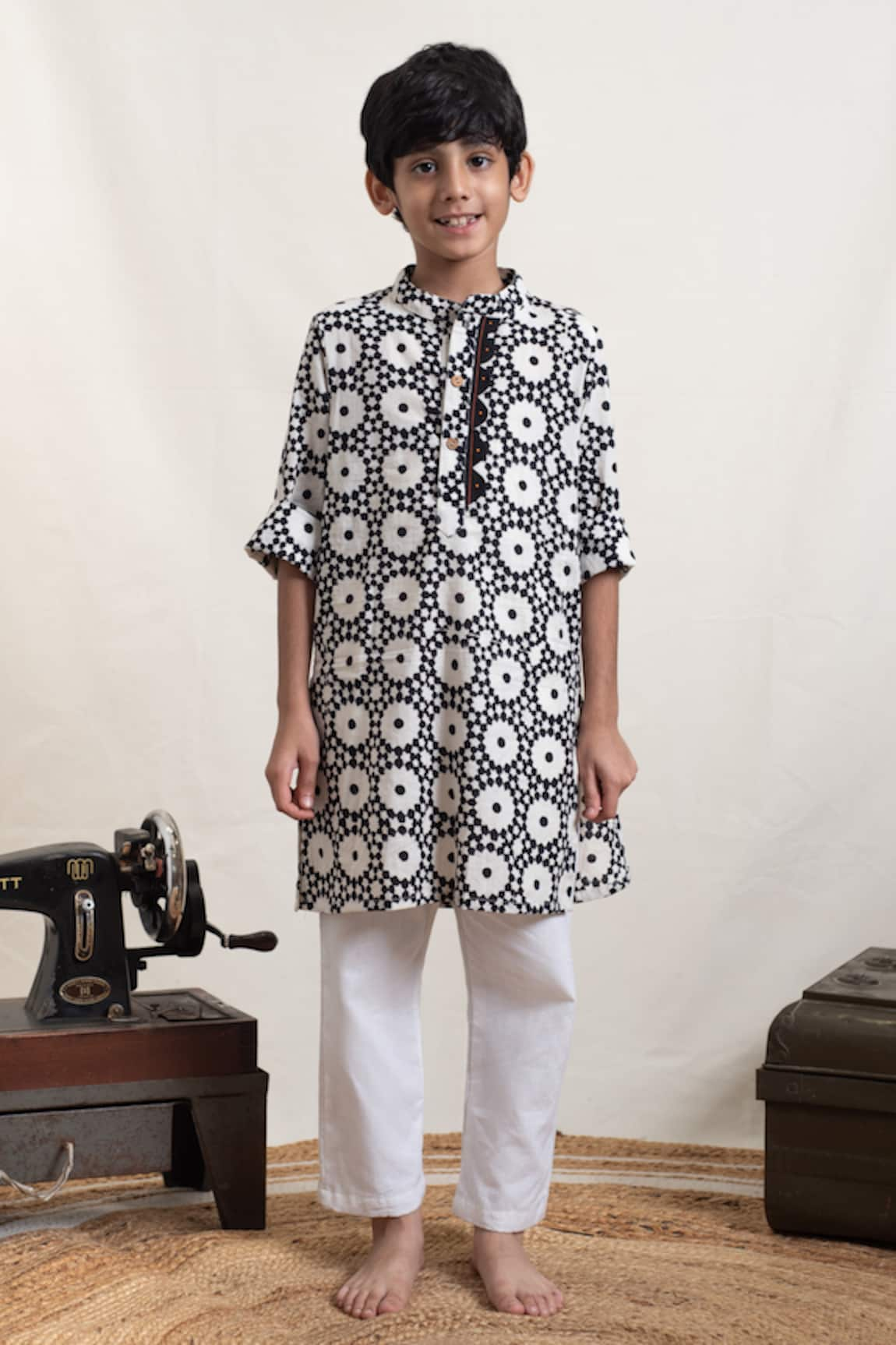 PlumCheeks Monochrome Cotton Printed Kurta Set