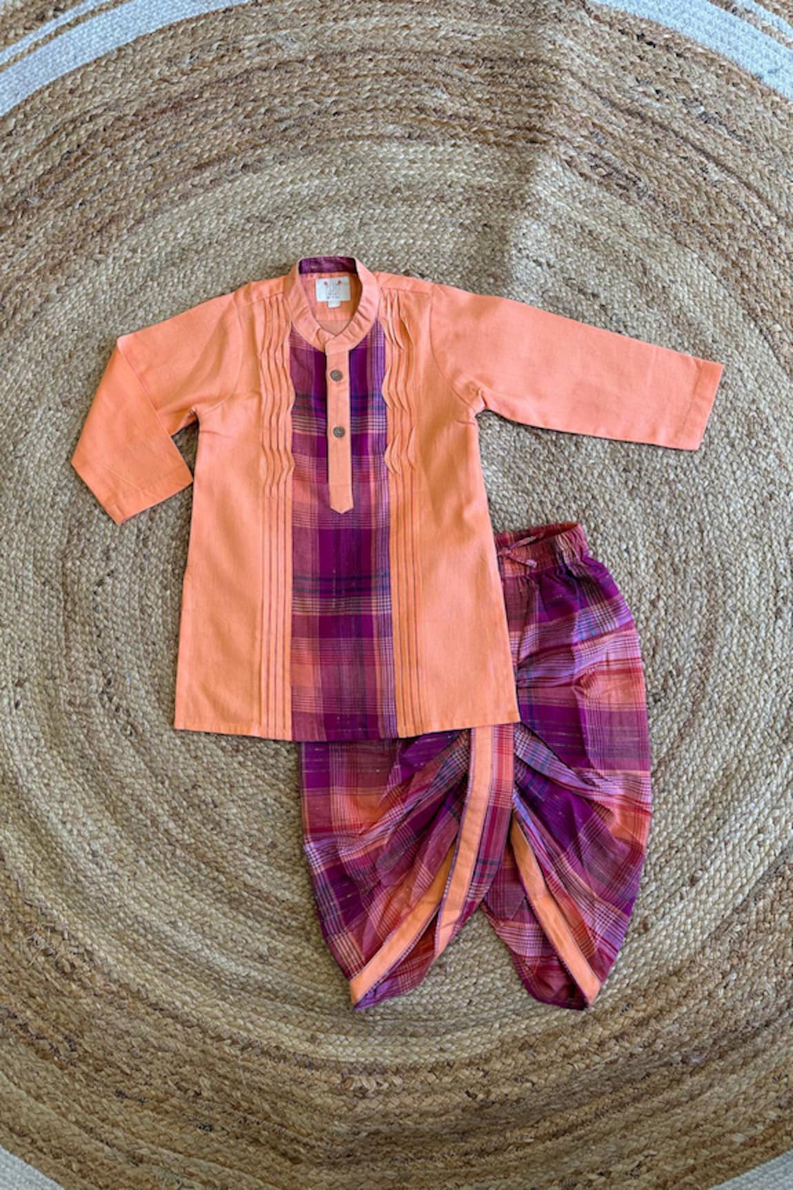 PlumCheeks Cotton Checks Print Kurta Set