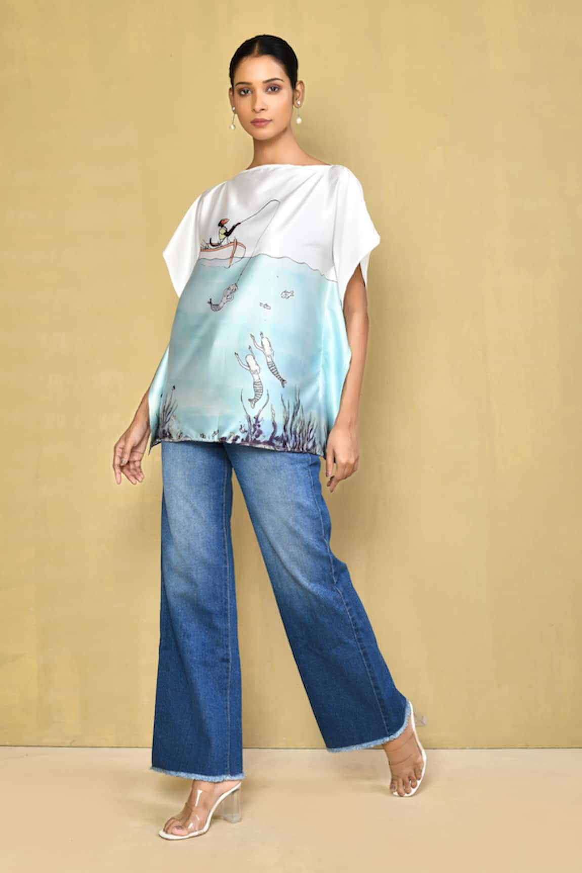 Naintara Bajaj Mermaid Hunting Print Satin Top