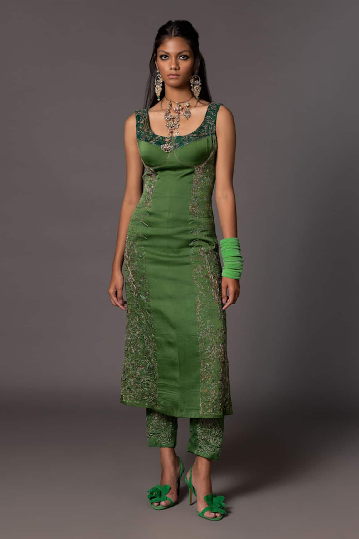 A Humming Way Jaipur Bagh Metallic Embroidered Long Dress With Trouser