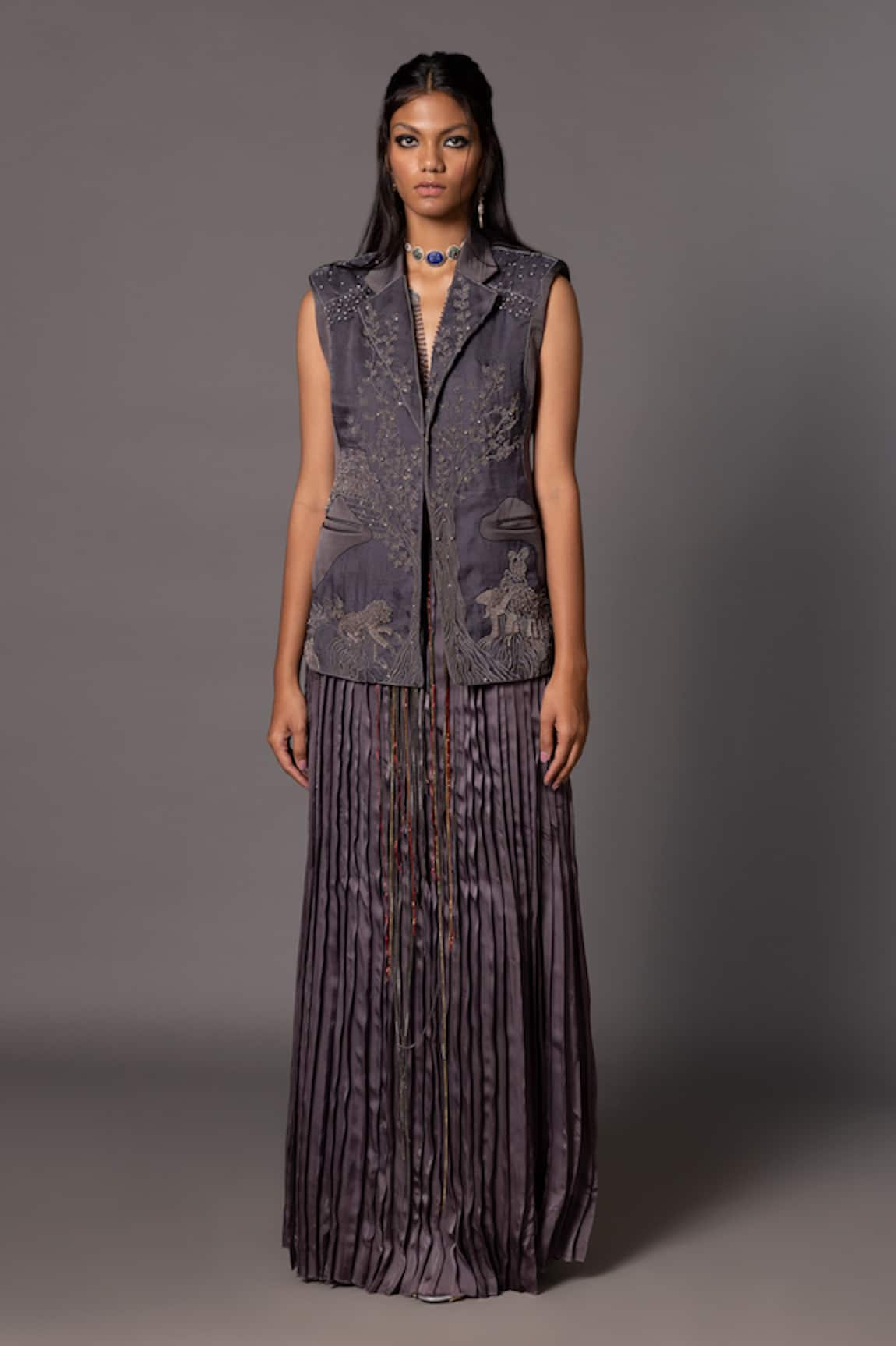 A Humming Way Shikhar Baugh Metallic Threadwork Jacket With Skirt