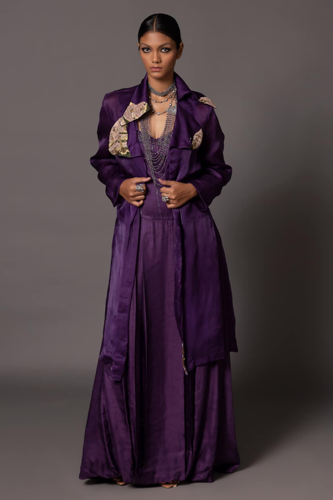 A Humming Way Metallic Threadwork Jacket With Gown