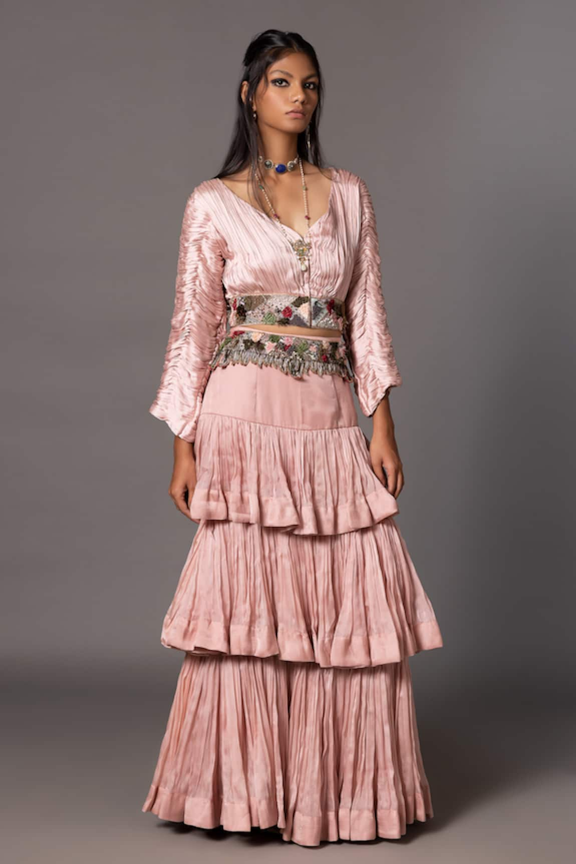 A Humming Way Sang-e-Sitara Pleated Tiered Lehenga Set