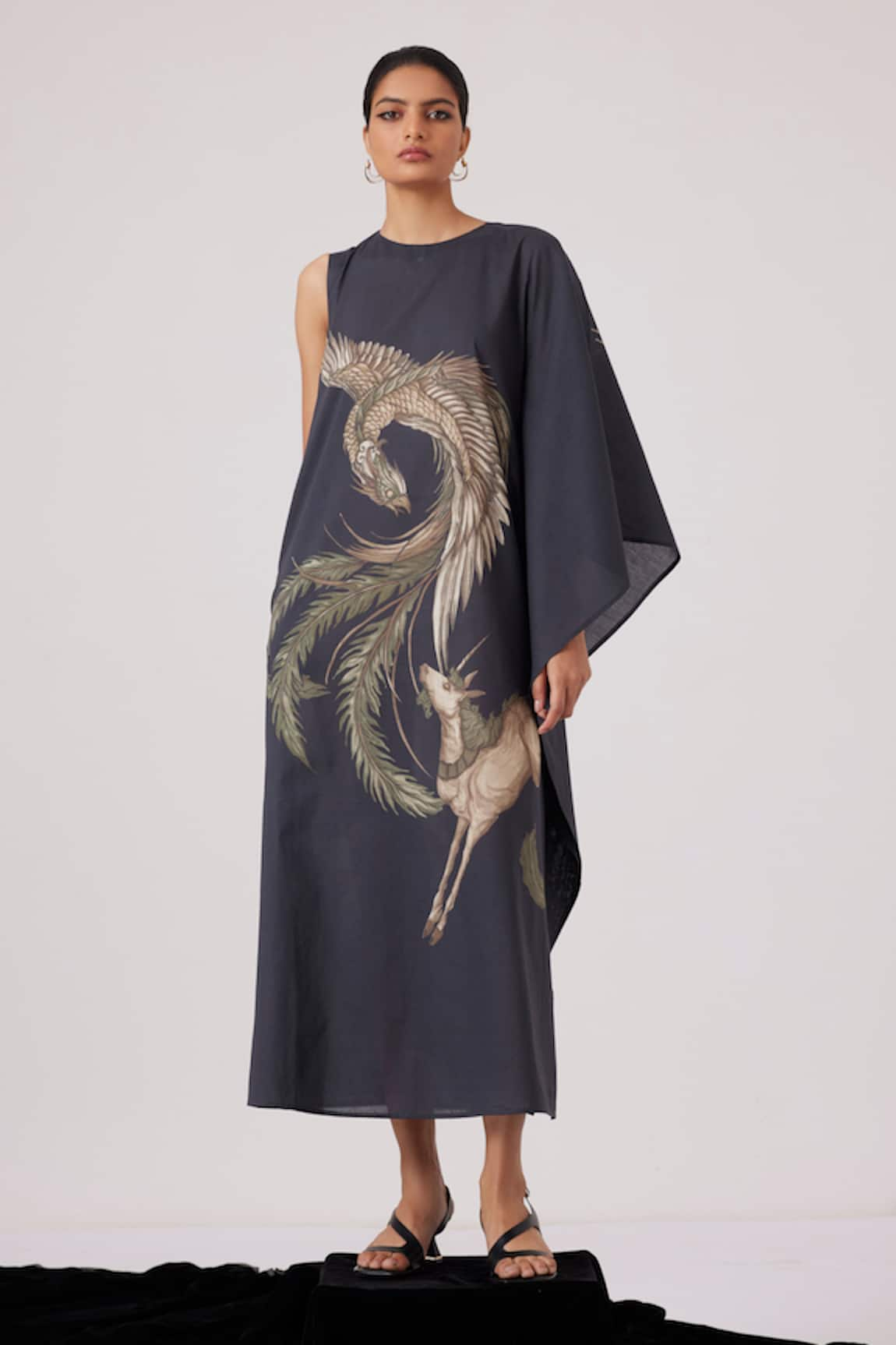 The Summer House Dragon Print One Shoulder Draped Dress