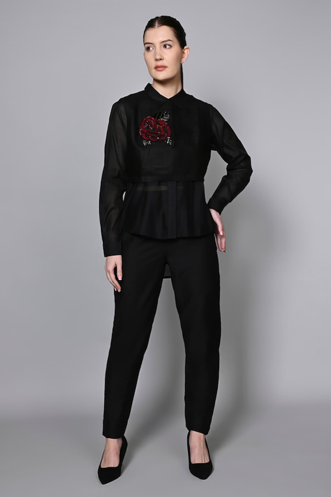 House of Manaa Rose Placement Embroidered Jacket Pant Set