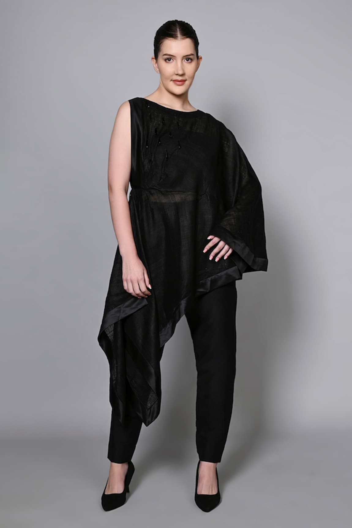 House of Manaa Placement Embroidered Poncho Top & Pant Set