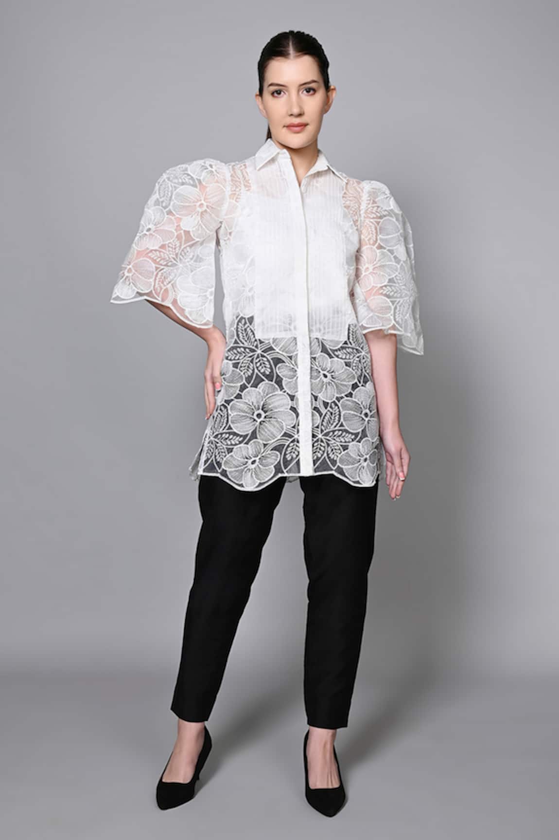 House of Manaa Thread Embroidered Shirt & Pant Set