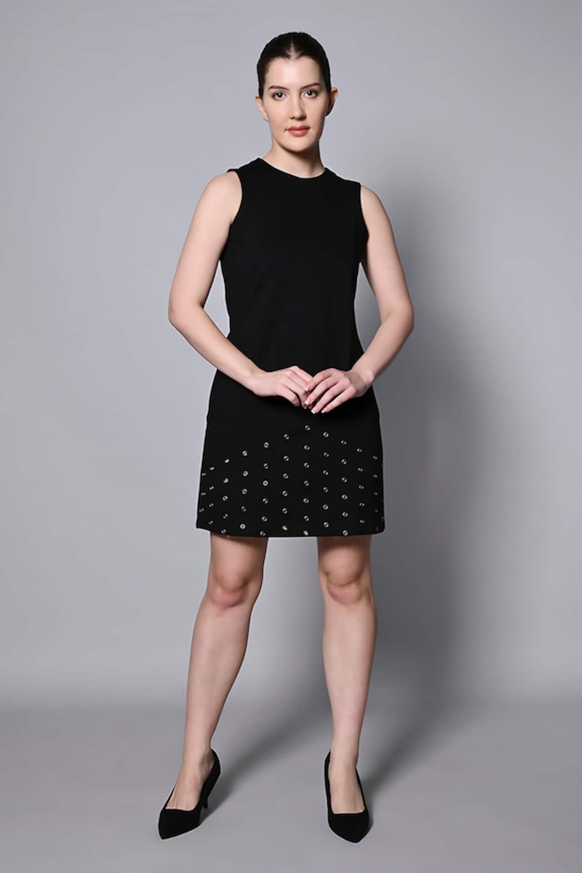 House of Manaa Eyelet Embroidered Short Knit Dress