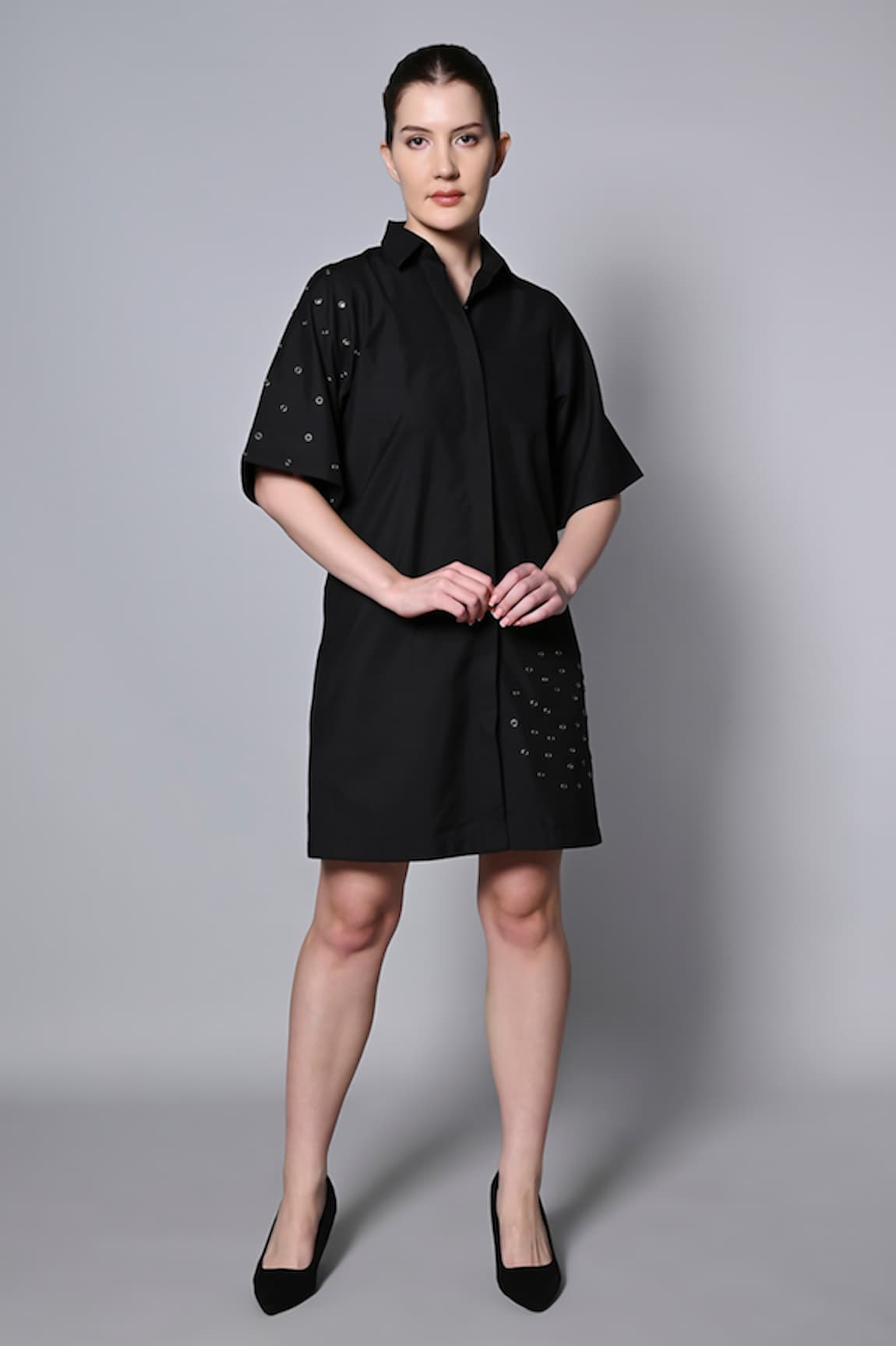 House of Manaa Eyelet Embroidered Short Shirt Dress