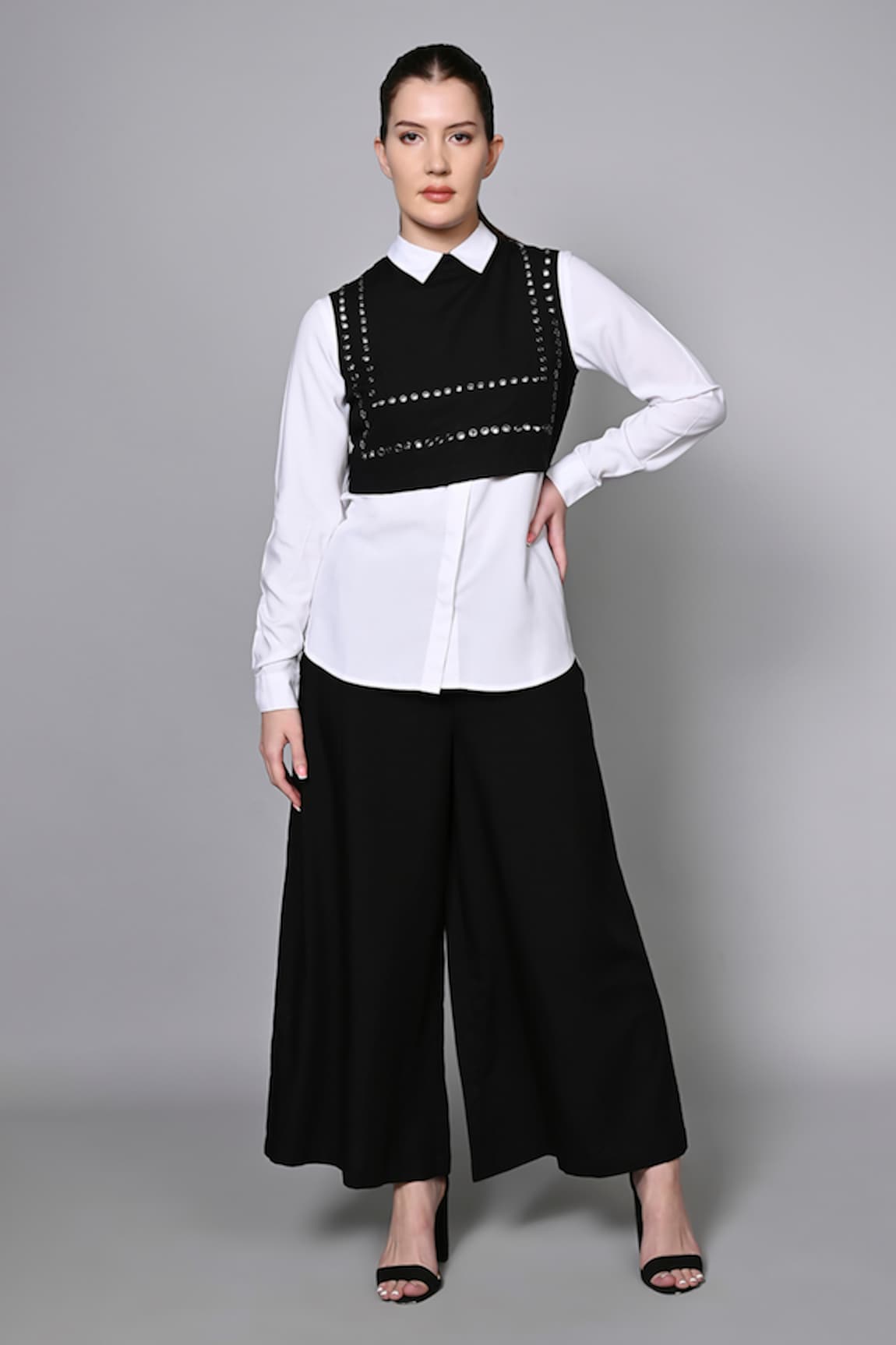 House of Manaa Eyelet Embroidered Crop Jacket Palazzo Set