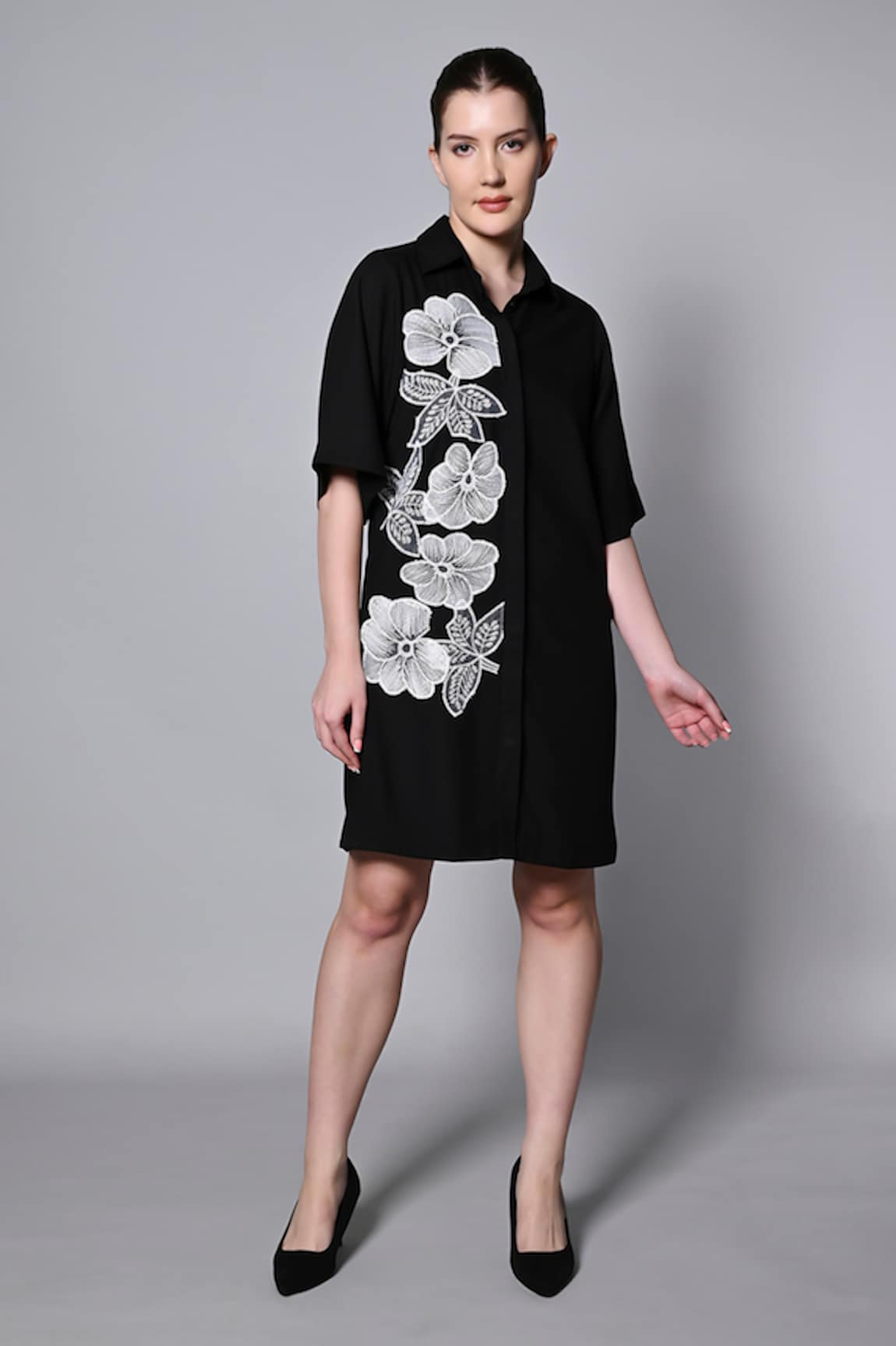 House of Manaa Fleur Patch Embroidered Shirt Dress