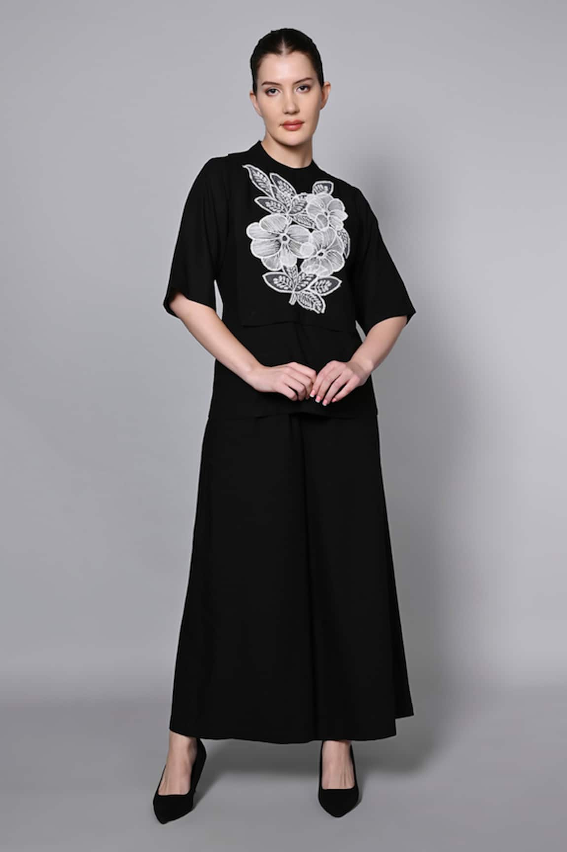 House of Manaa Floret Patch Embroidered Top With Palazzo