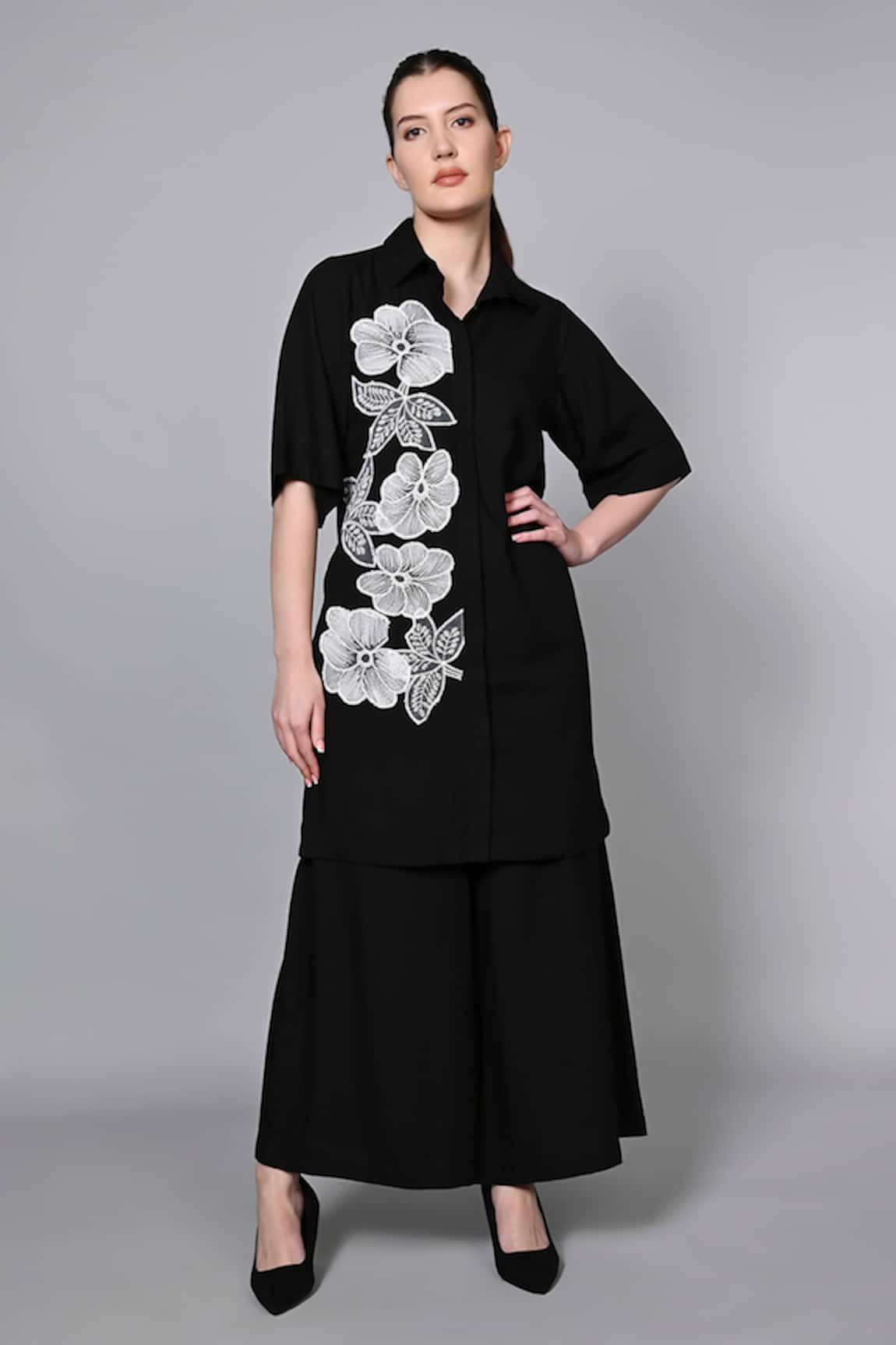 House of Manaa Floweria Patch Embroidered Tunic With Palazzo