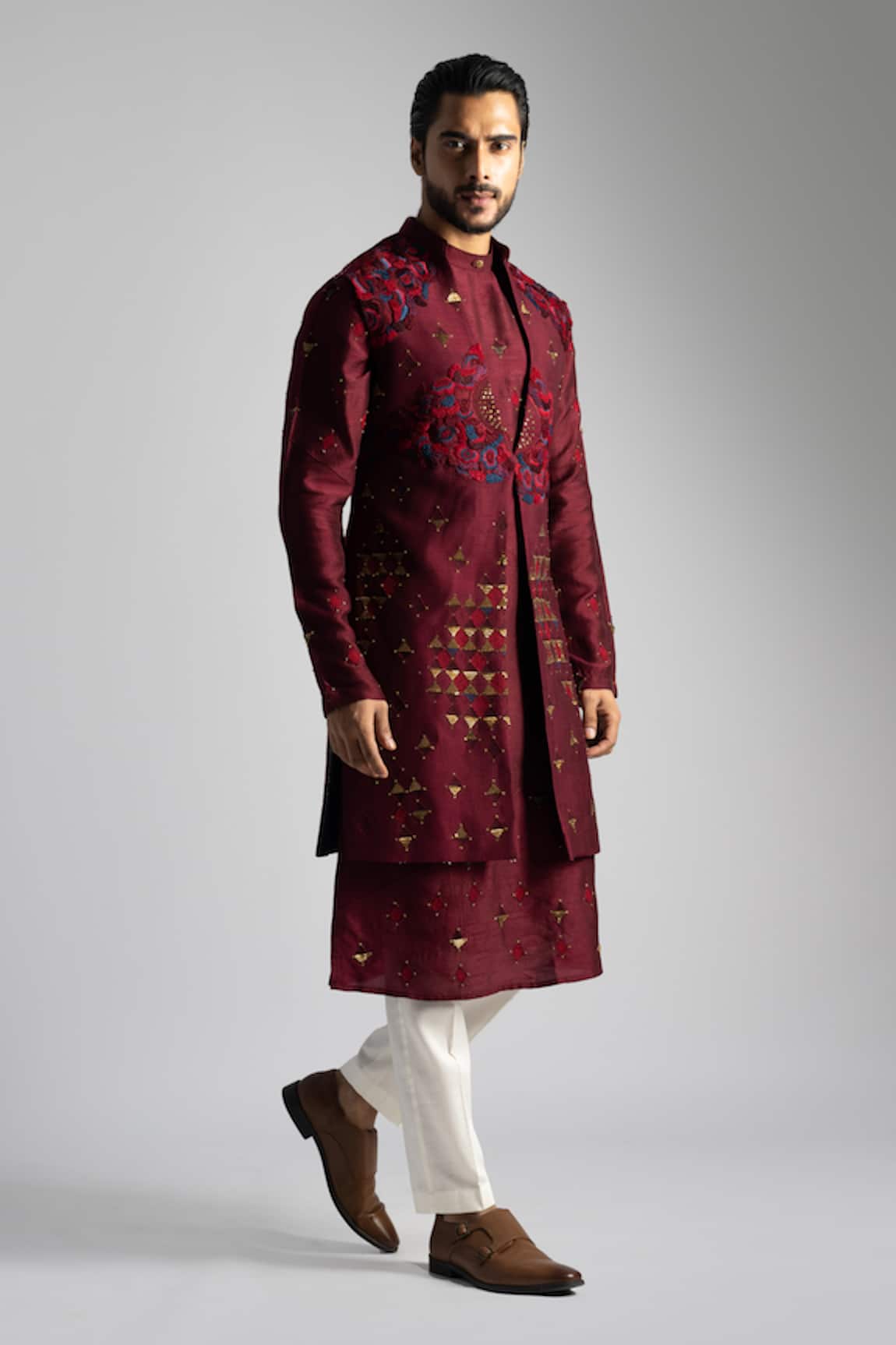 Paarsh Sequin & Resham Embroidered Nehru Jacket Kurta Set