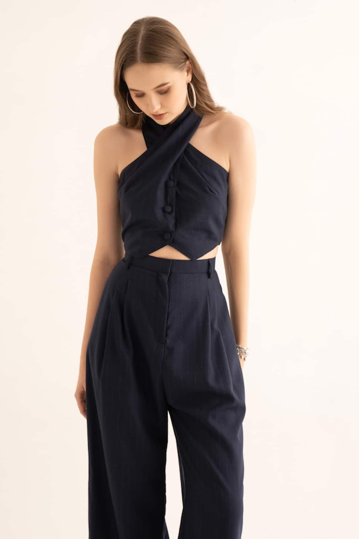 TORQADORN Pinstripe Halter Neck Waistcoat 