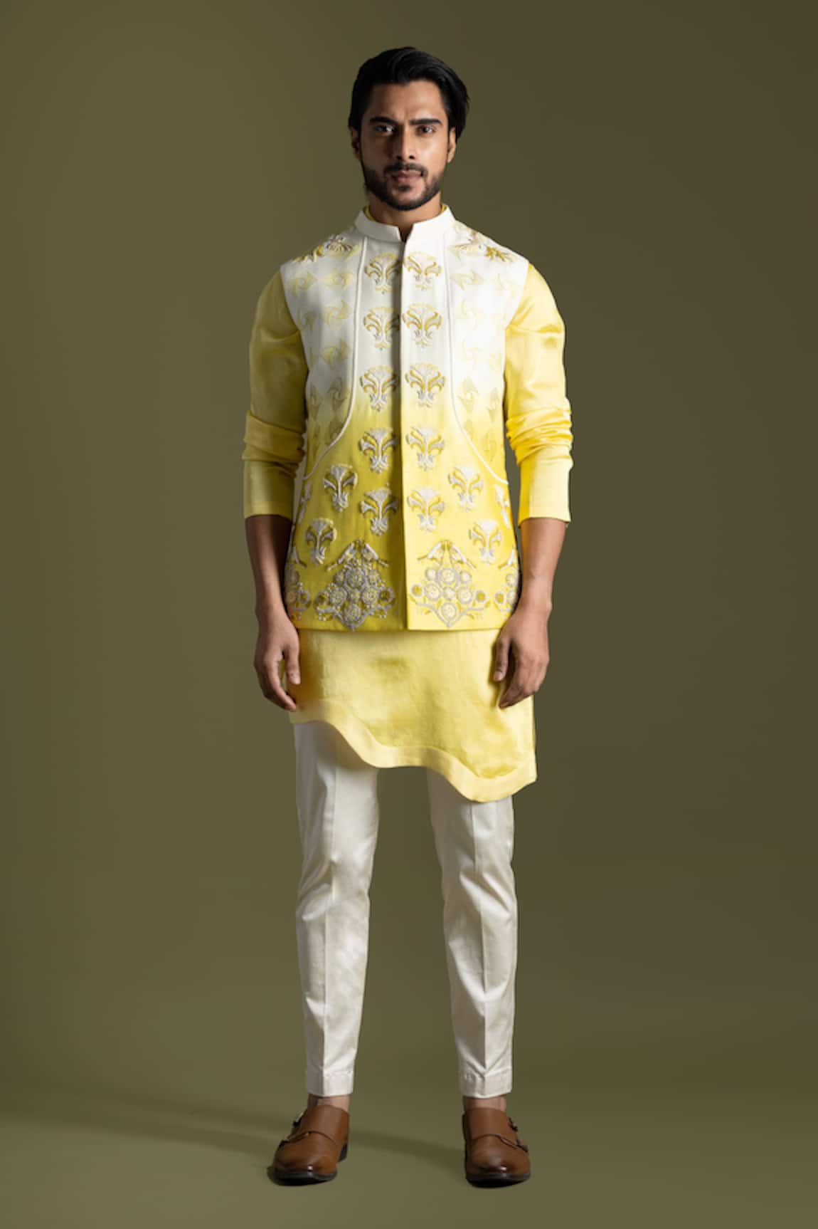 Paarsh Shaded Frenchknot Embroidered Nehru Jacket Set