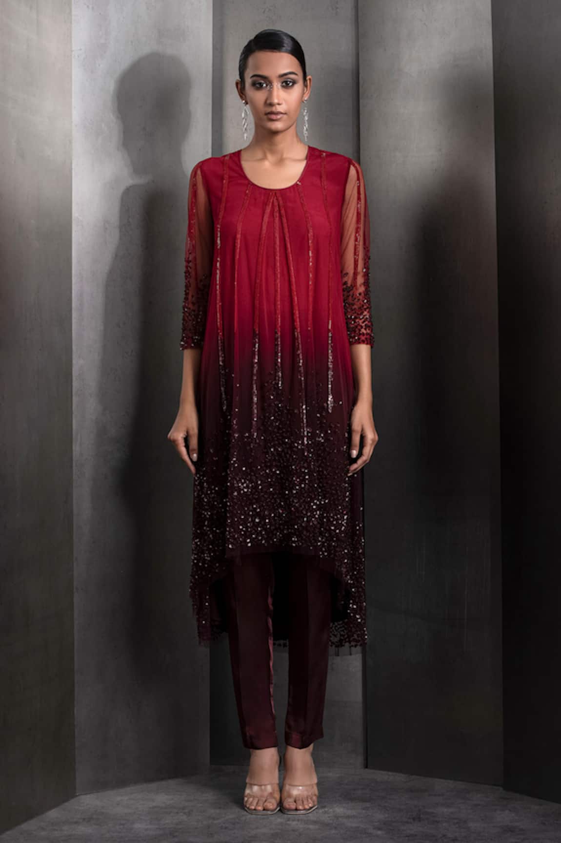 Rohit Gandhi + Rahul Khanna Gradient Sequin Embroidered High-Low Kurta With Pant