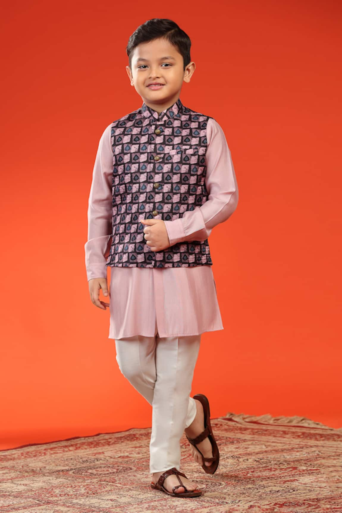 Kora By Nilesh Mitesh Ace Print Bundi Kurta Set