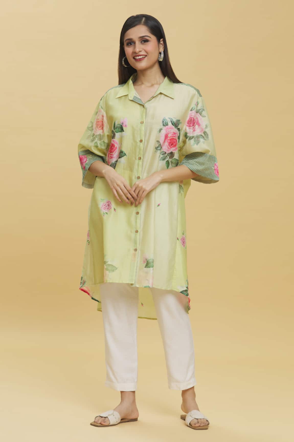 TINA EAPEN COLLECTIVE Floral Print Shirt Dress & Pant Set