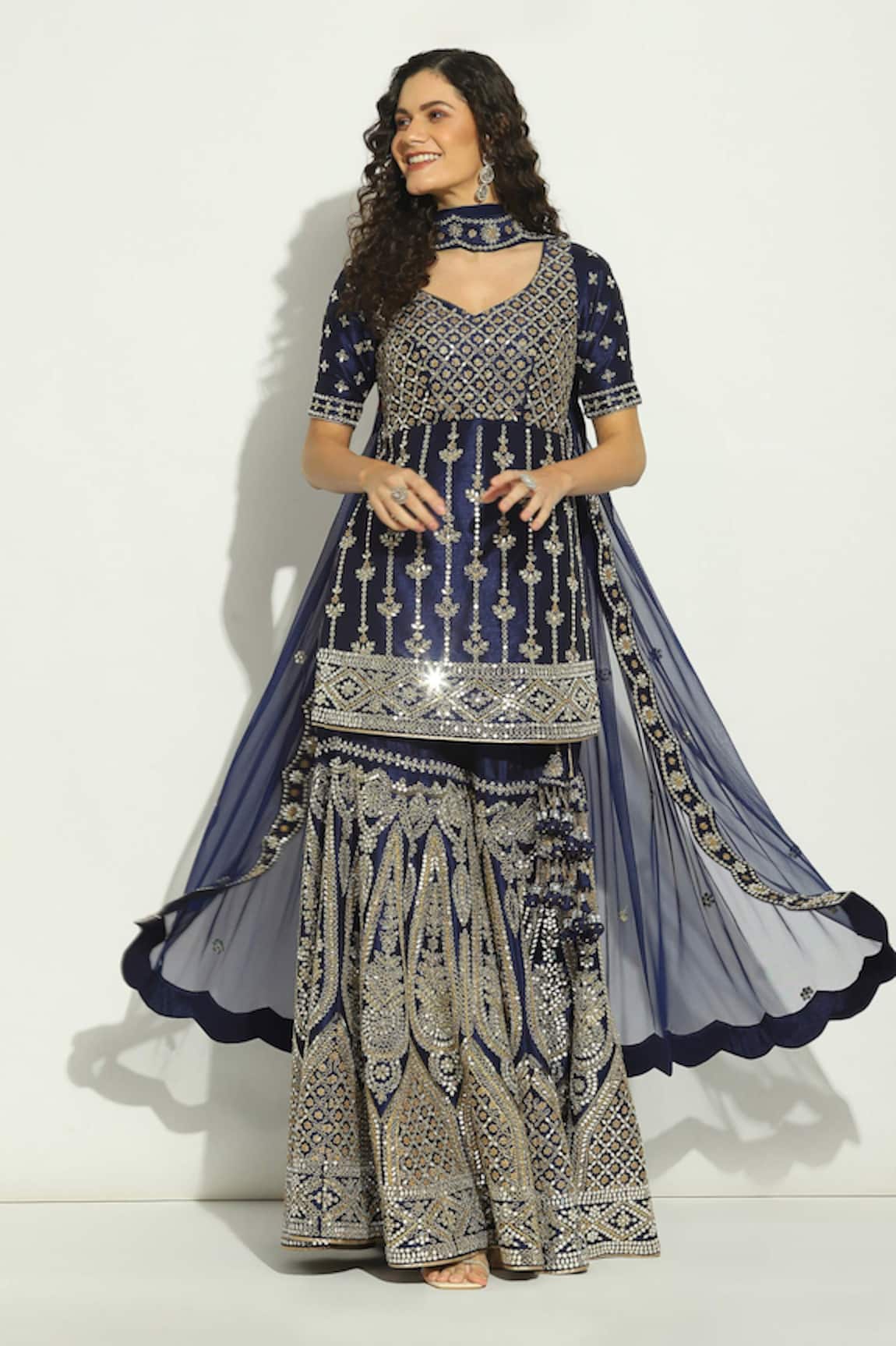 Vandana Sethi Mirror Embroidered Kurta Gharara Set