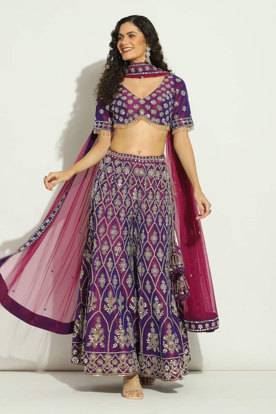 Vandana Sethi Mirror Work Blouse Sharara Set