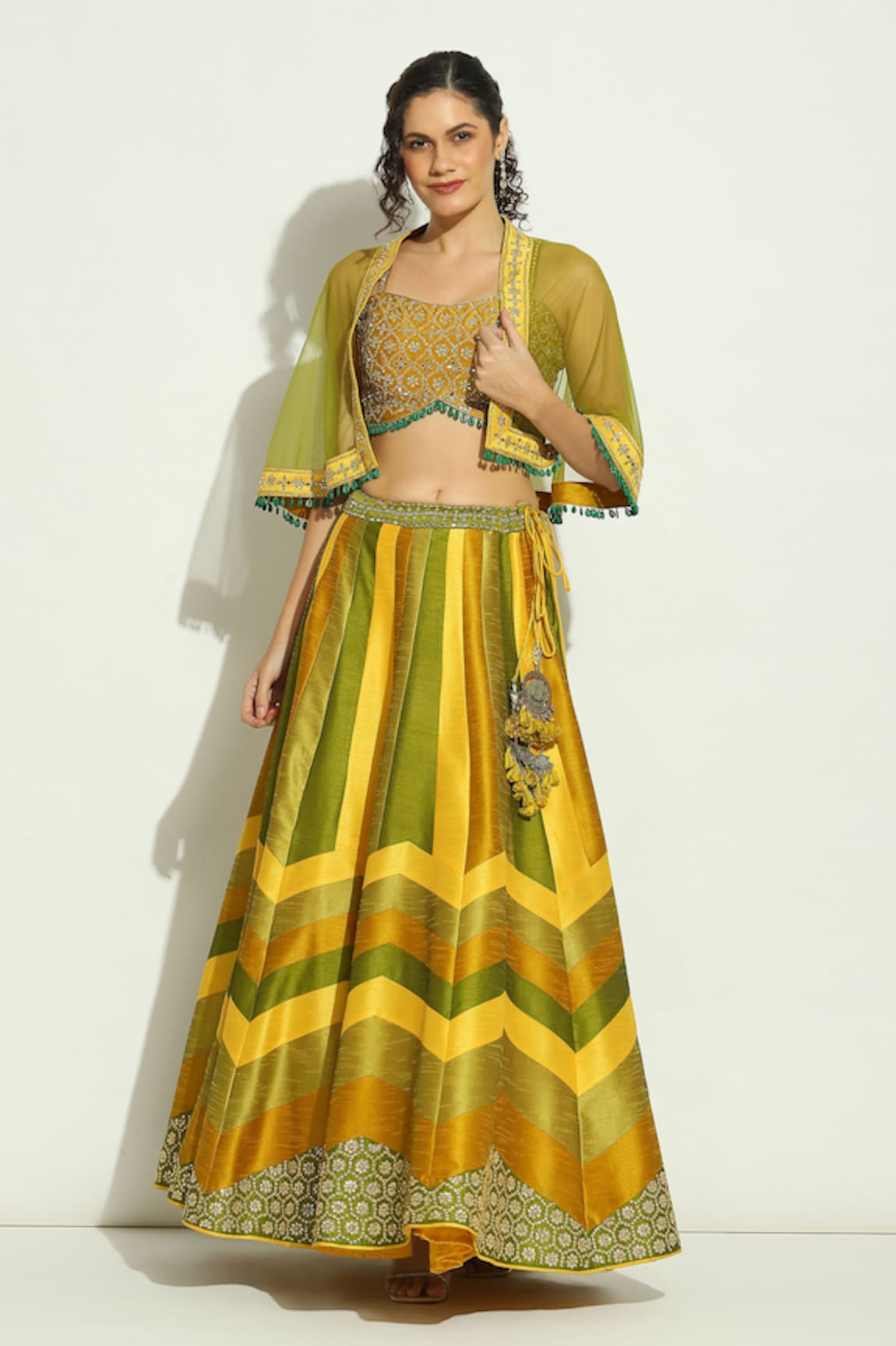 Vandana Sethi Chevron Pattern Lehenga Set With Shrug