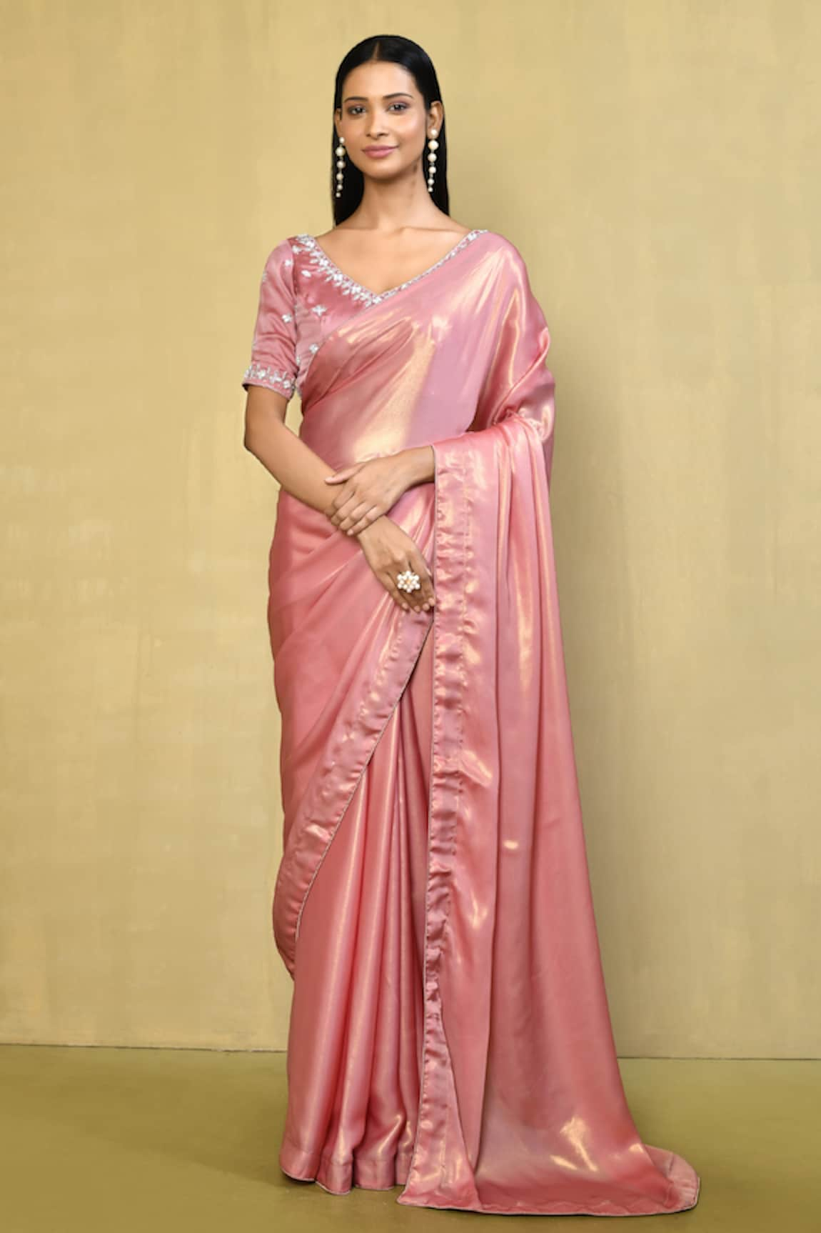 Nazaakat by Samara Singh Satin Georgette Saree With Floral Embroidered Blouse