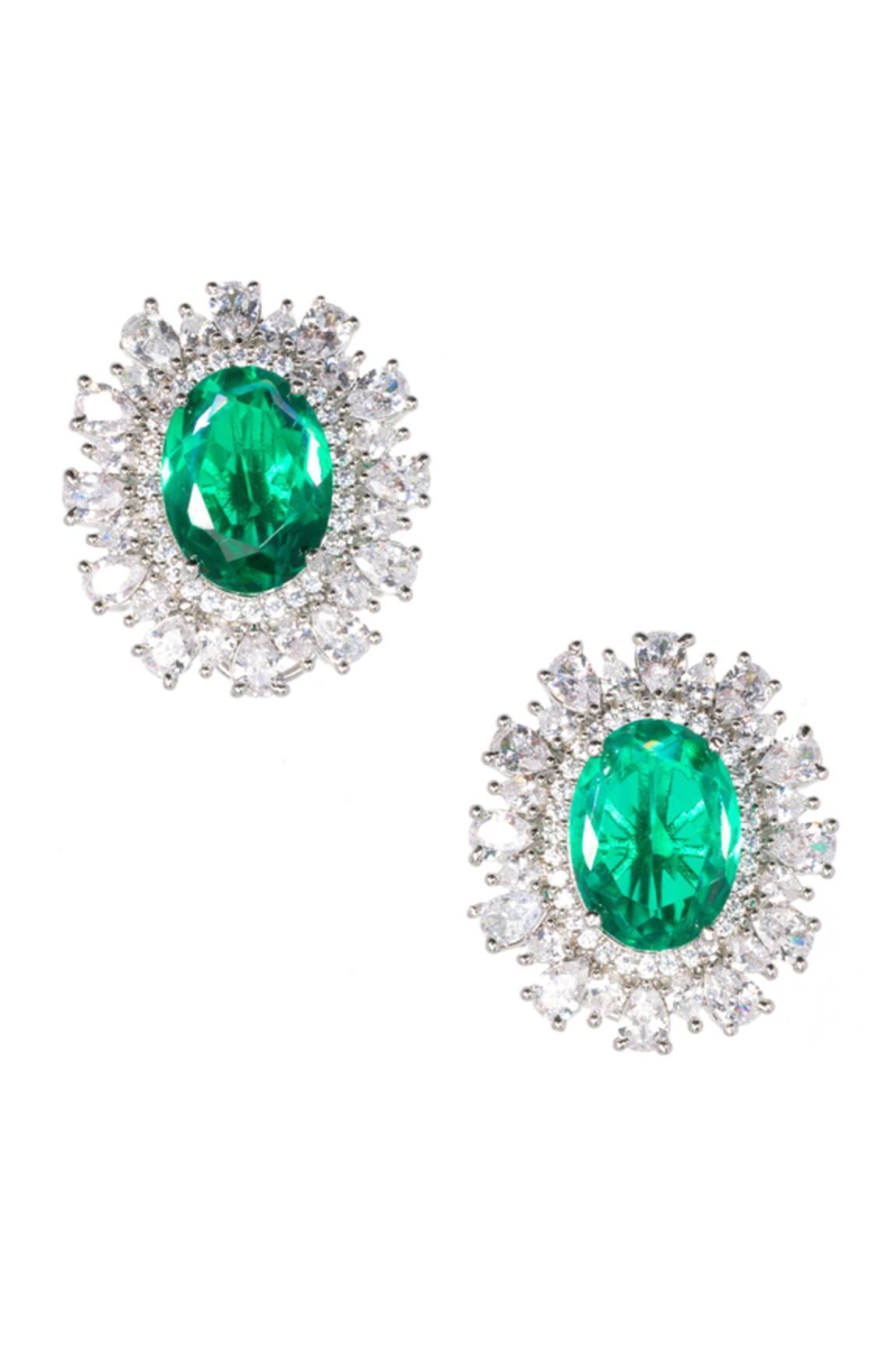 Nayaab By Sonia Leafy Lustre Stone & Faux Diamond Encrusted Earrings 
