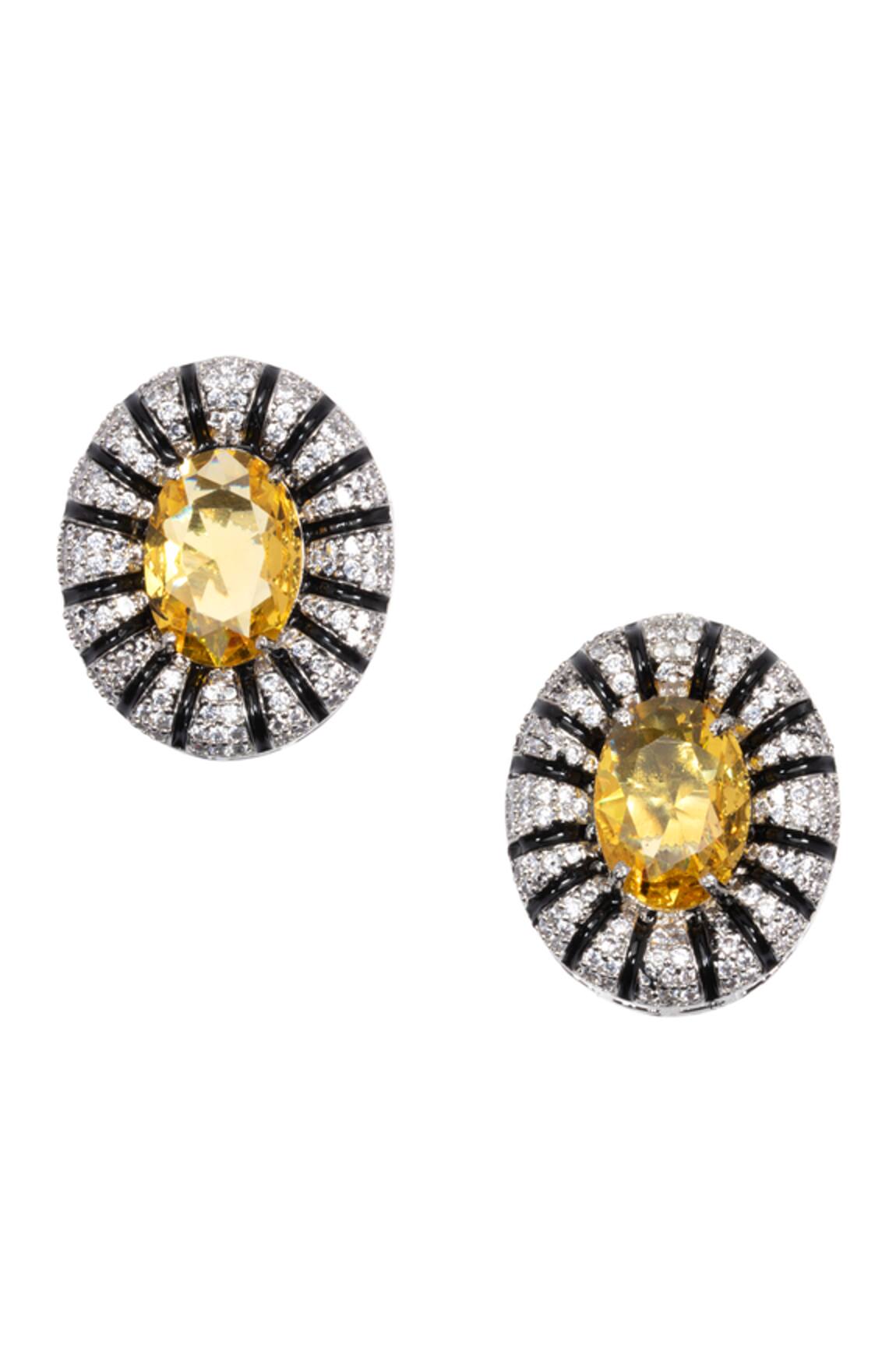 Nayaab By Sonia Citrine Aura Stone Encrusted Studs 