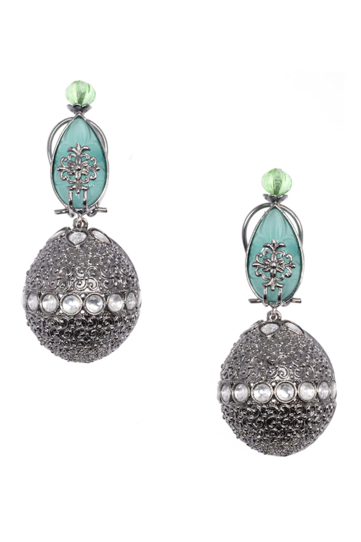 Nayaab By Sonia Aqua Noir Elegance Stone Drop Earrings 