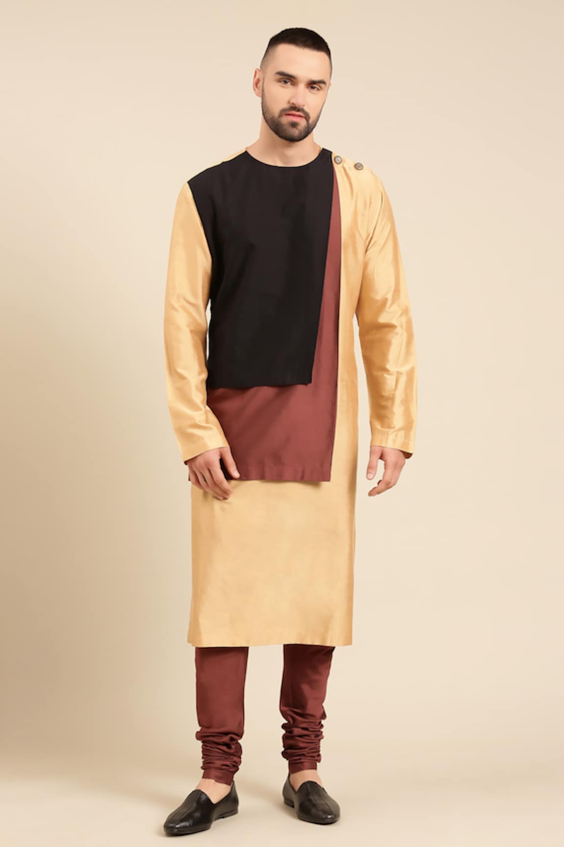 Mayank Modi - Men Contrast Colour Block Panel Kurta With Churidar