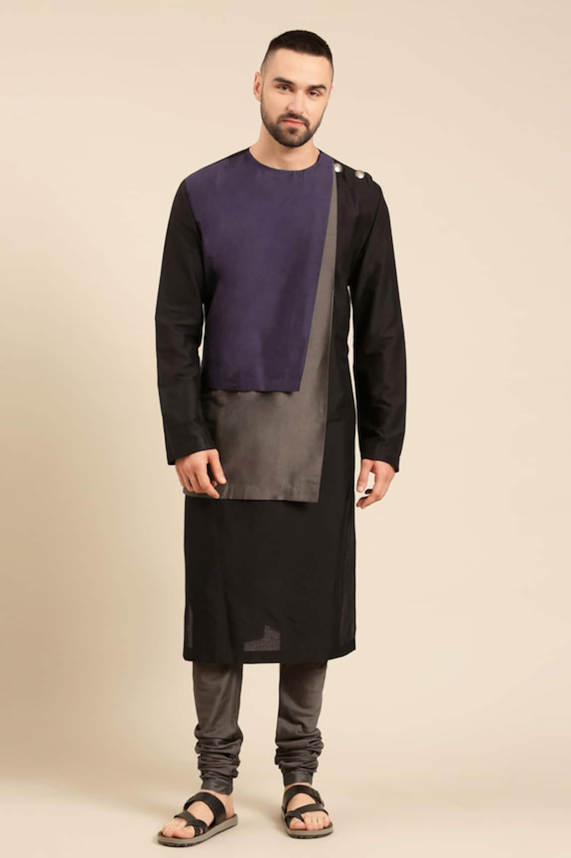 Mayank Modi - Men Colour Block Panel Kurta With Churidar