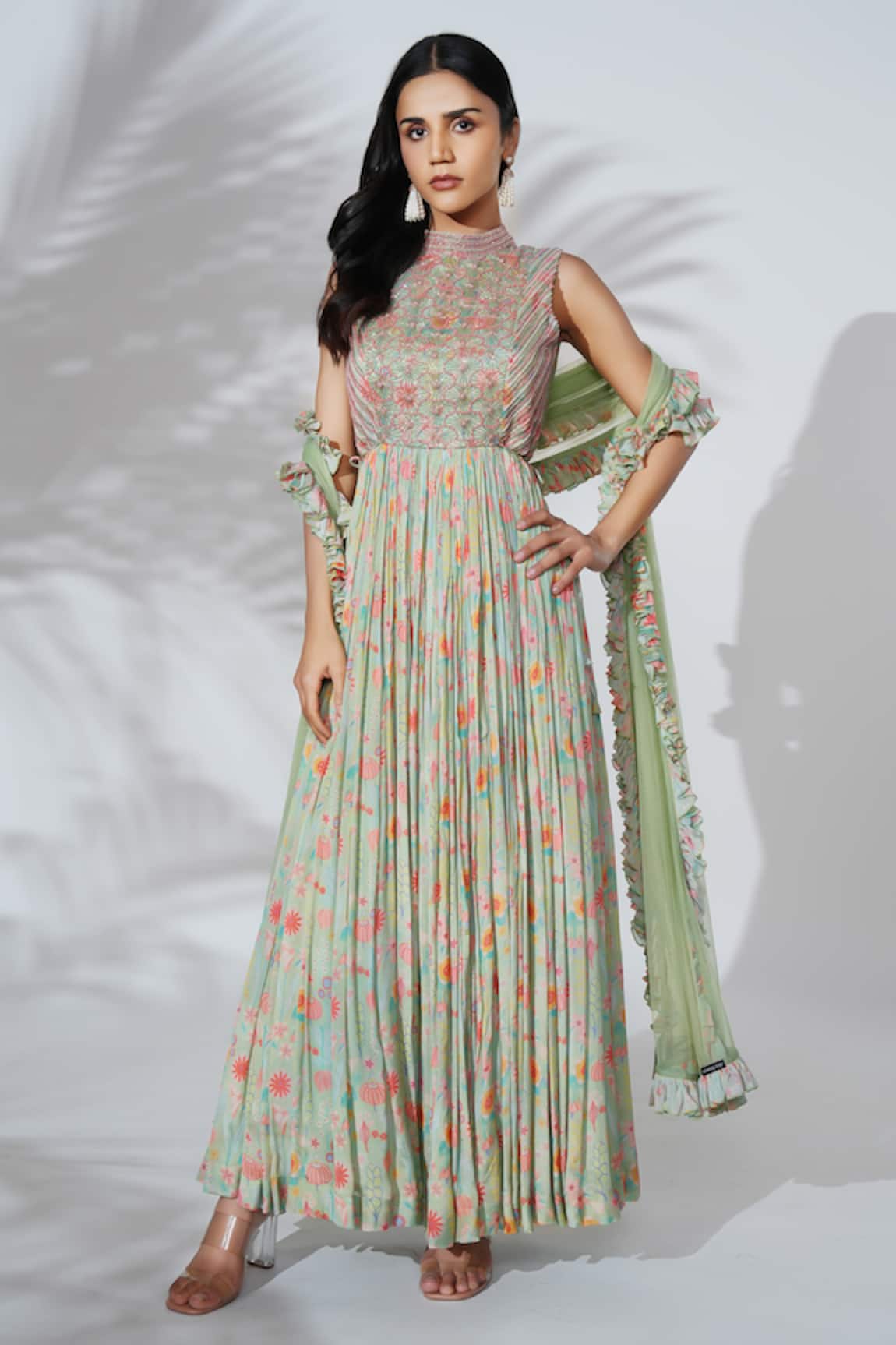 Anu Pellakuru Floral Print Anarkali With Dupatta