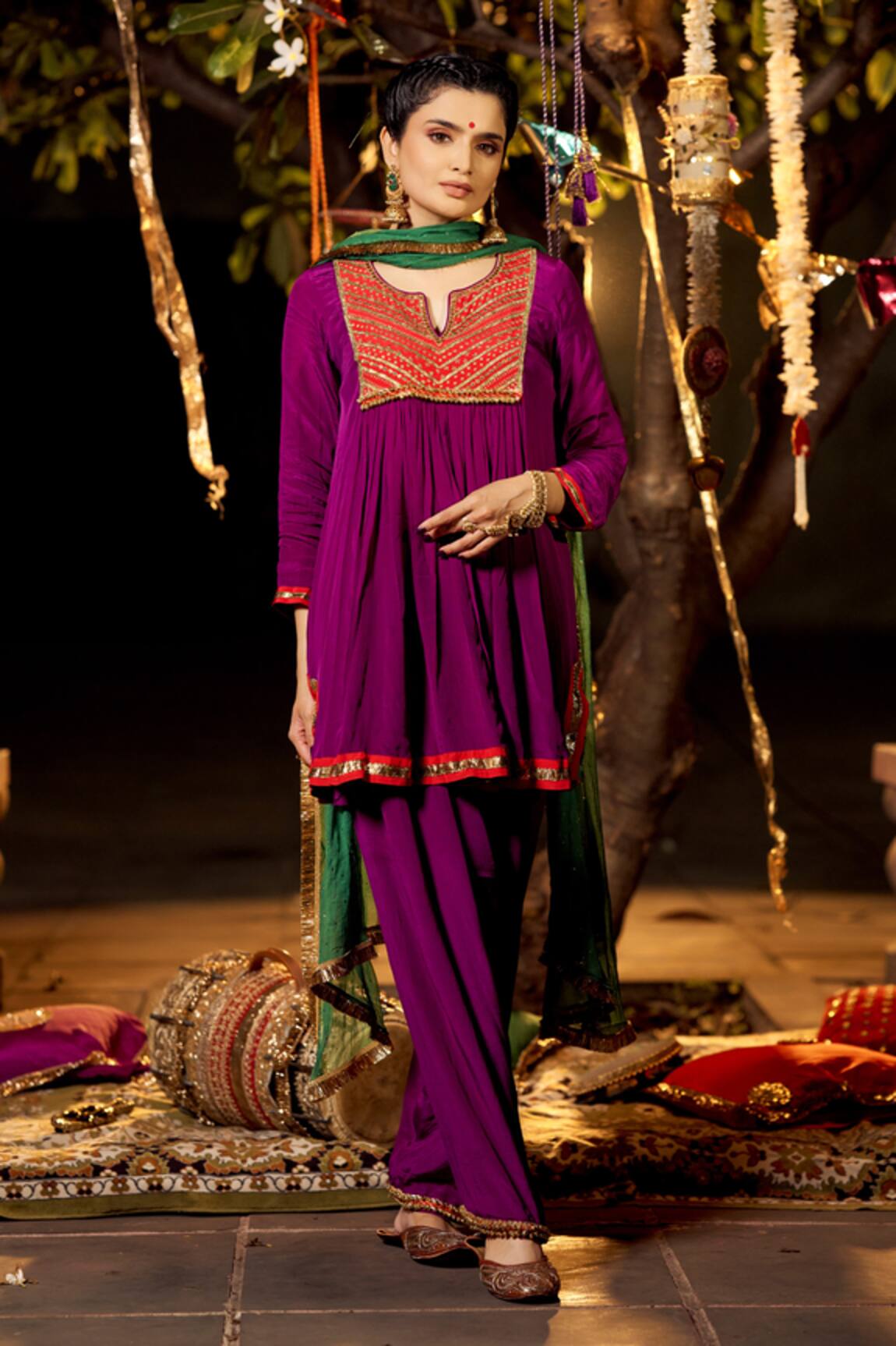 Nimbu Mirchi Zari Embroidered Yoke Kurta Salwar Set 