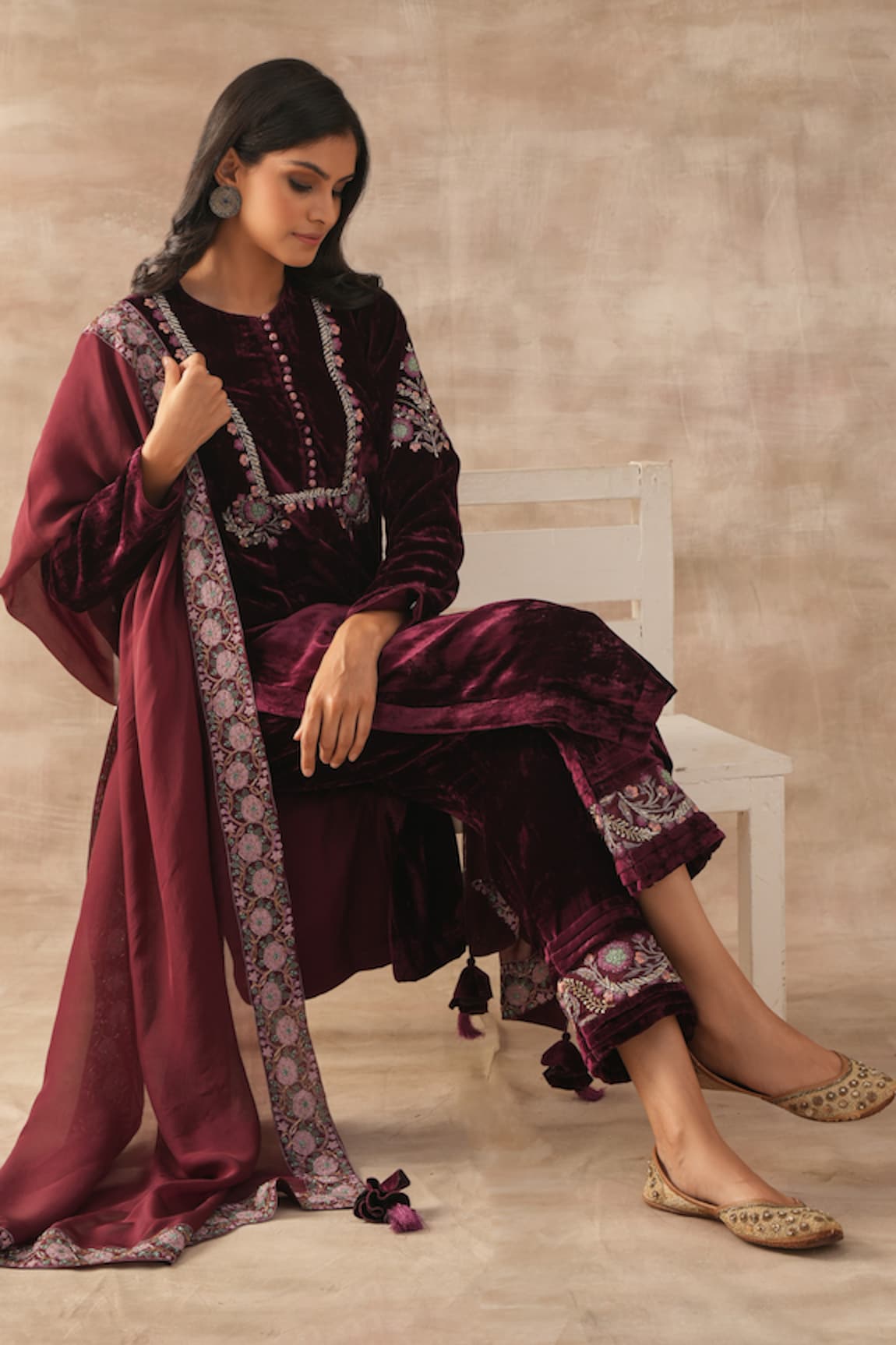 VARUN CHHABRA Velvet Dori Embroidered Kurta Set