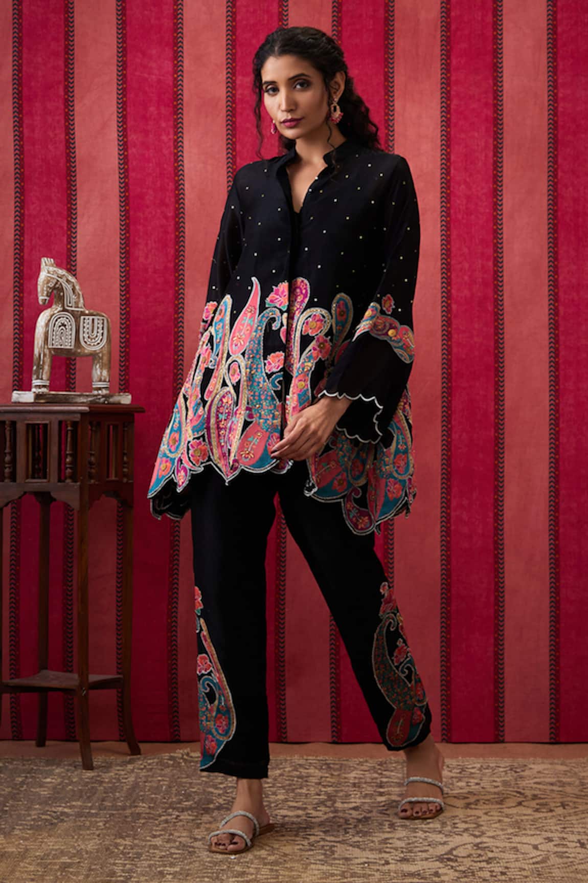 Soup By Sougat Paul Paisley Blossom Applique Embellished Top With Pant