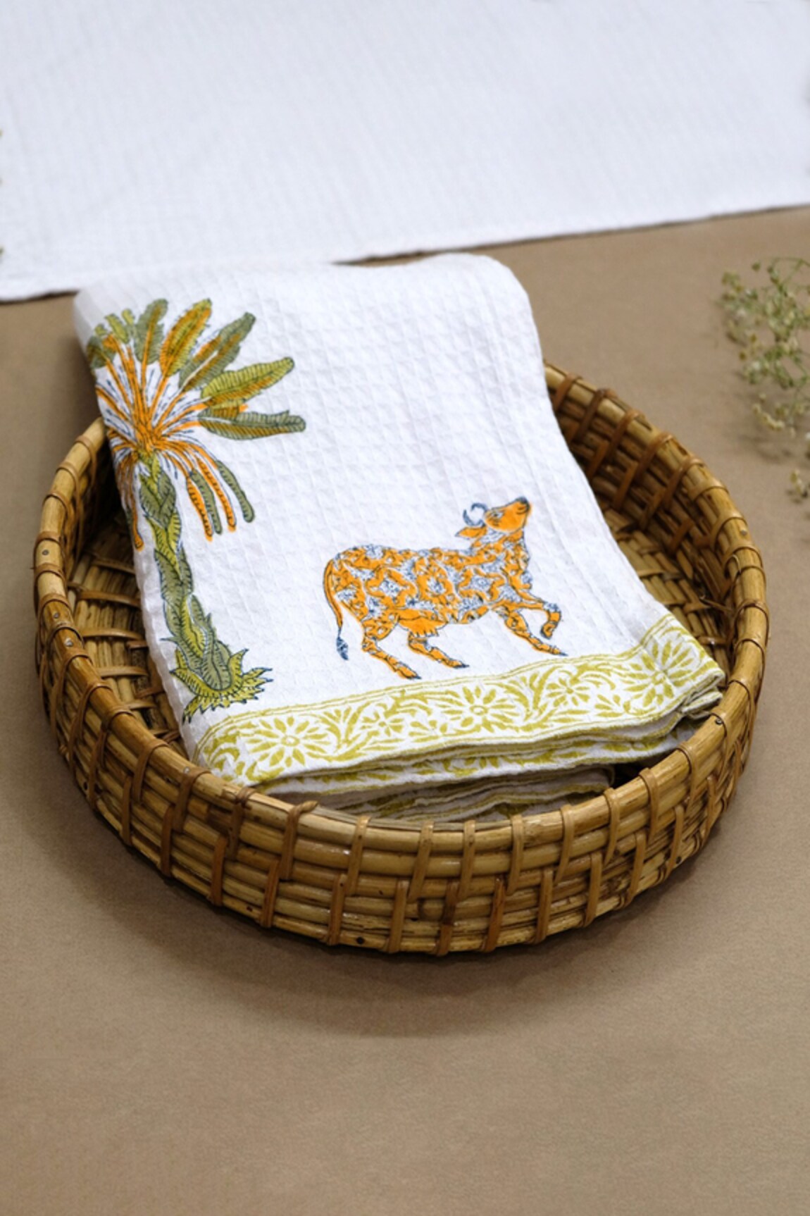 Design Gaatha Cow & Palm Tree Hand Block Print 2 Pcs Hand Towel Set