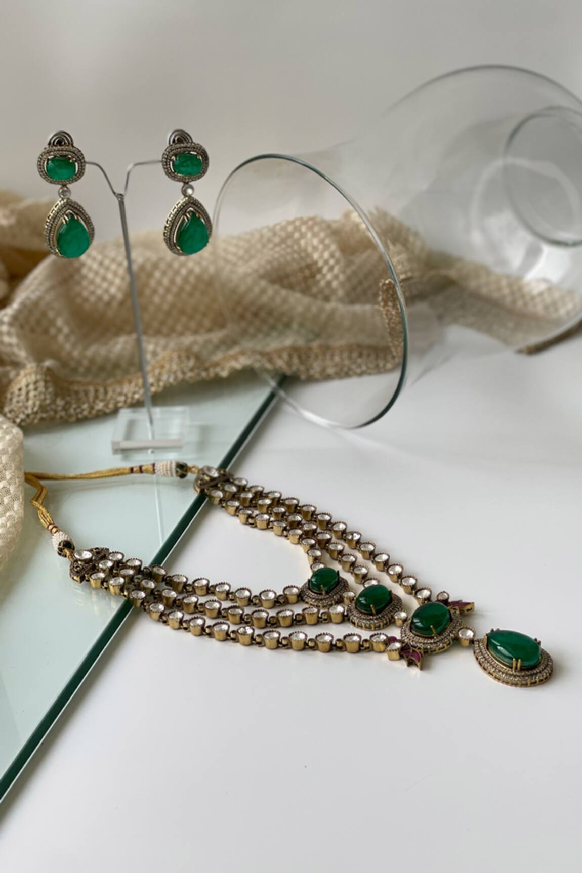 Studio6 Jewels Antique Stone Embellished Layered Necklace Set 