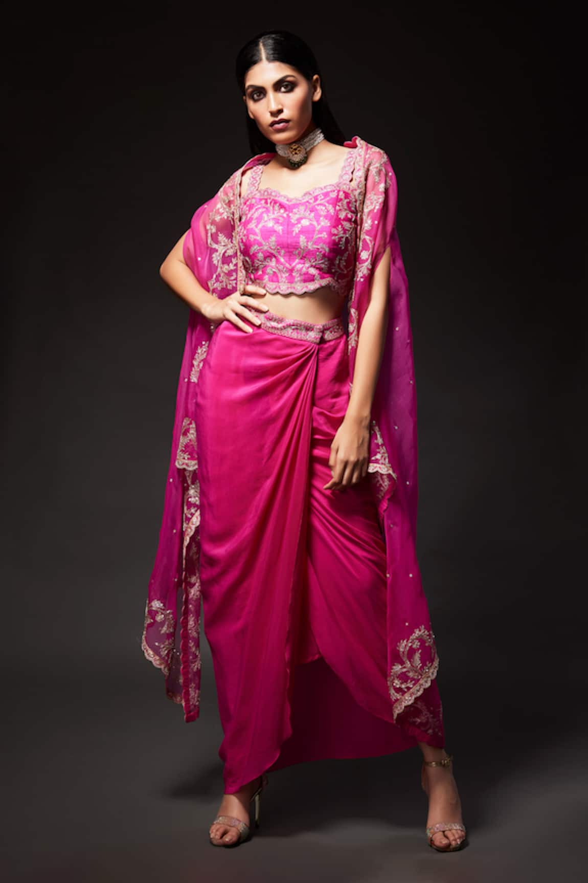 Kavitha Gutta Sheer Zari Embroidered Cape Skirt Set