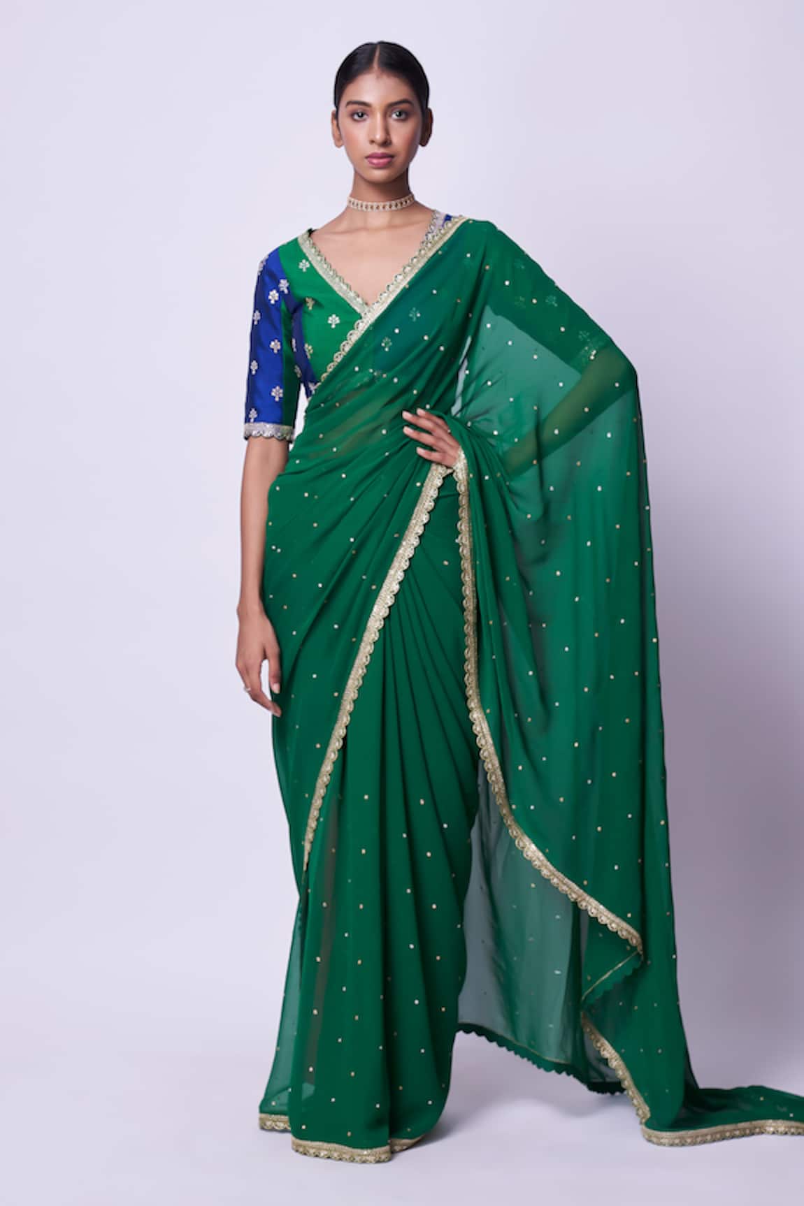 Kavitha Gutta Sequins Hand Embroidered Saree With Blouse