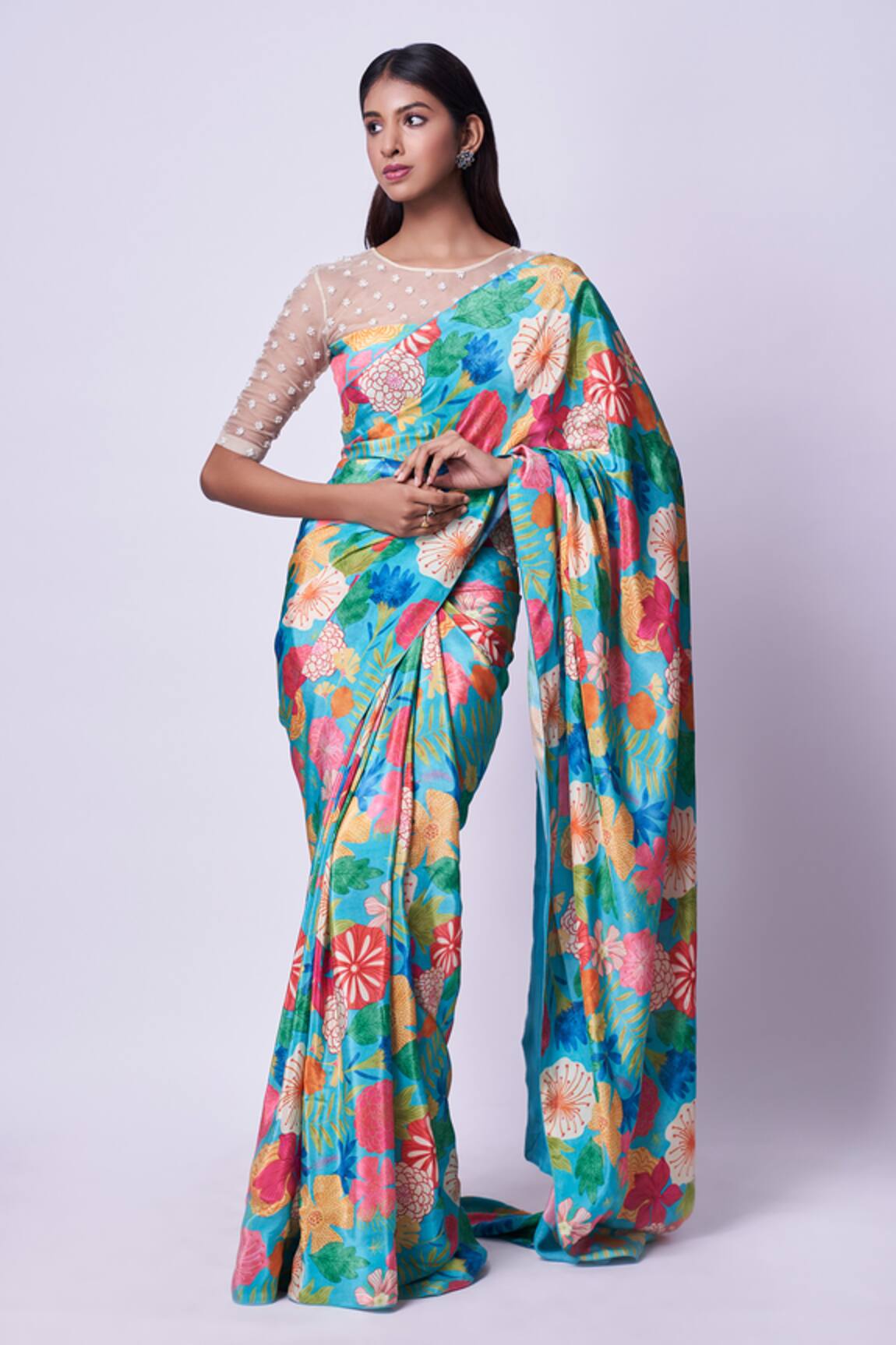 Kavitha Gutta Floral Pattern Saree With Embroidered Blouse
